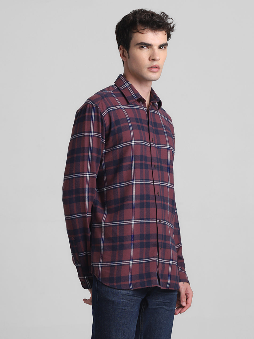 Dark Red Flannel Check Shirt