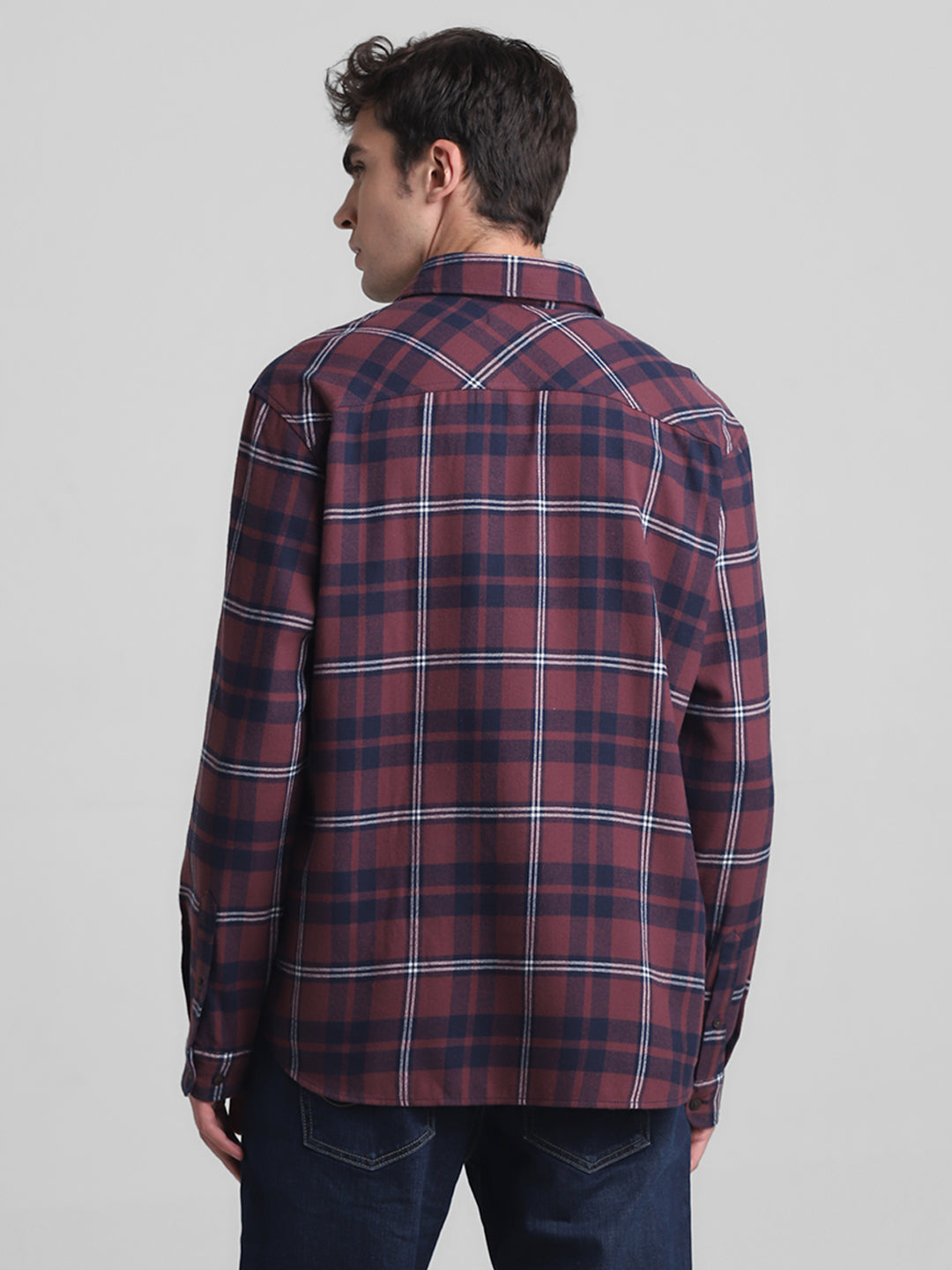 Dark Red Flannel Check Shirt