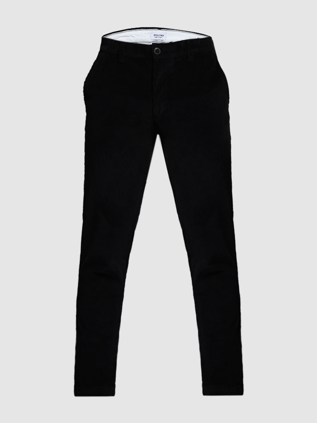 BLACK LOW RISE CORDUROY CHINOS