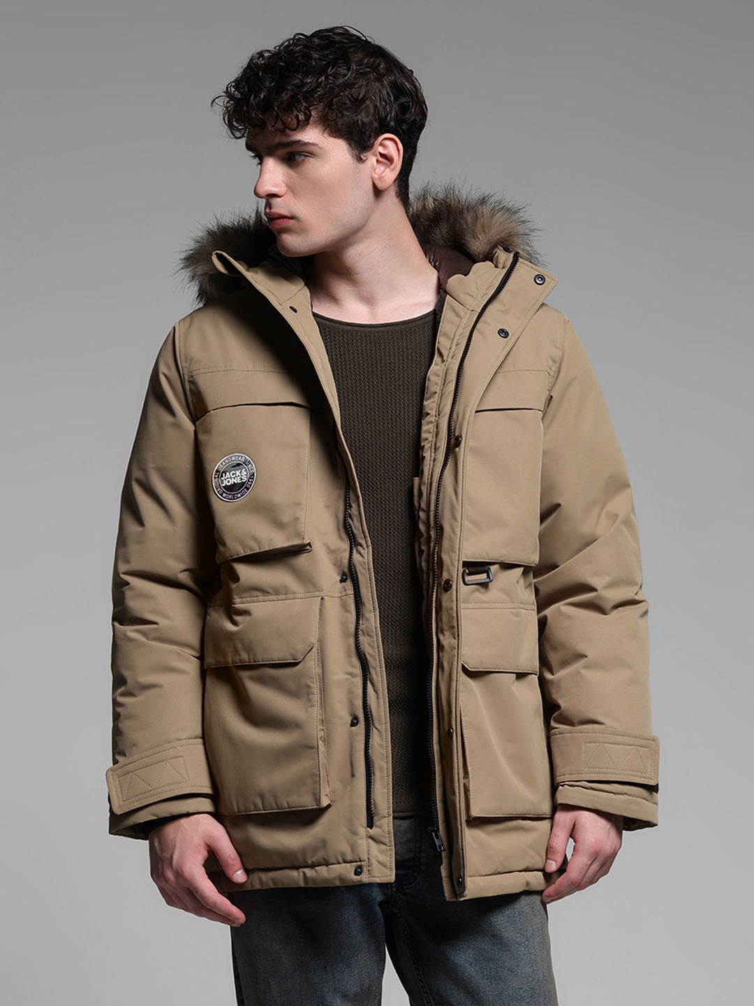 BEIGE FUR PARKA JACKET