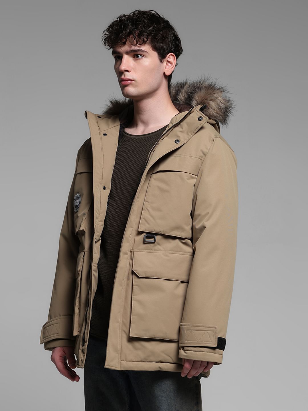 BEIGE FUR PARKA JACKET