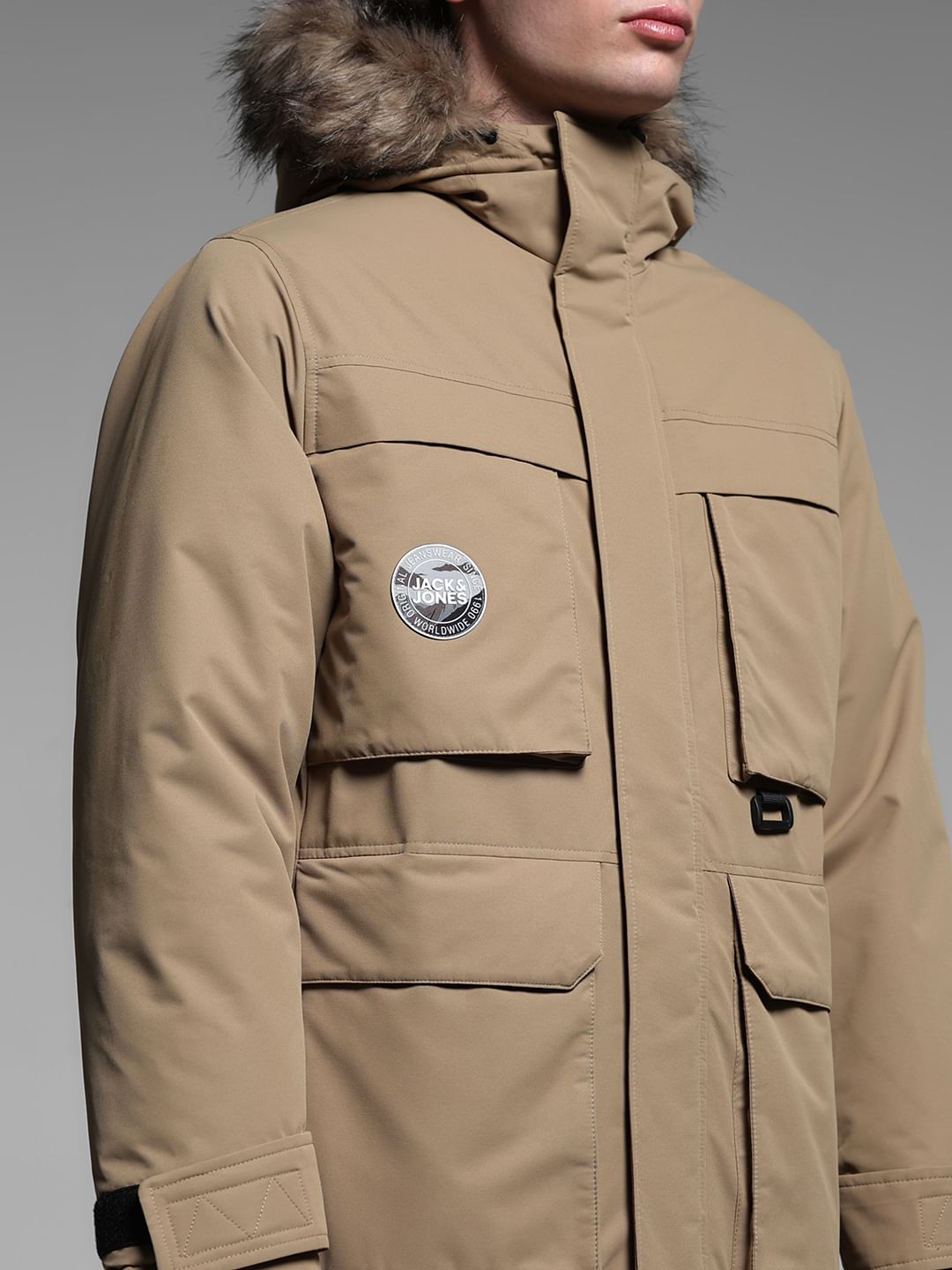 BEIGE FUR PARKA JACKET