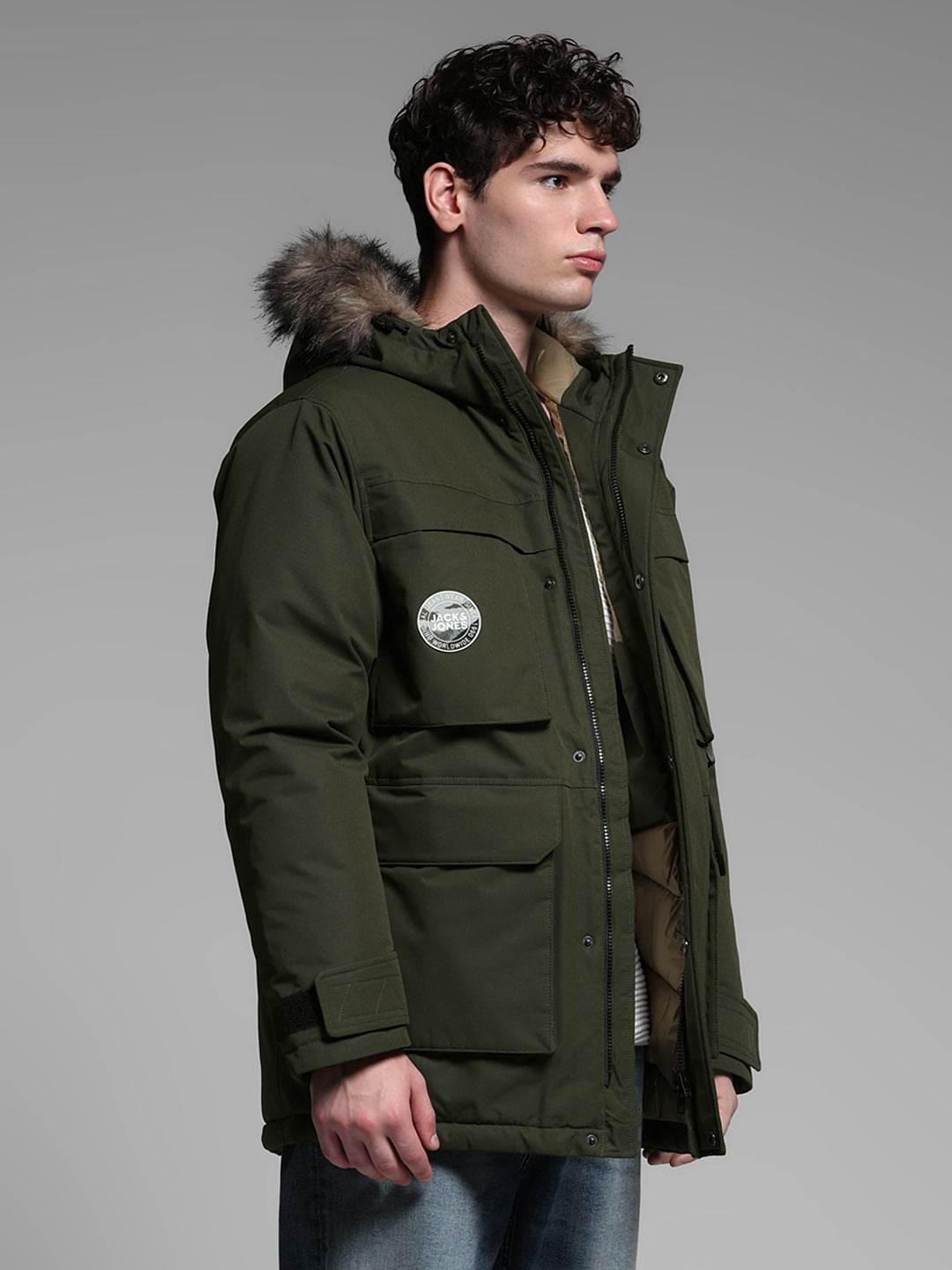 GREEN FUR HOODED PARKA JACKET