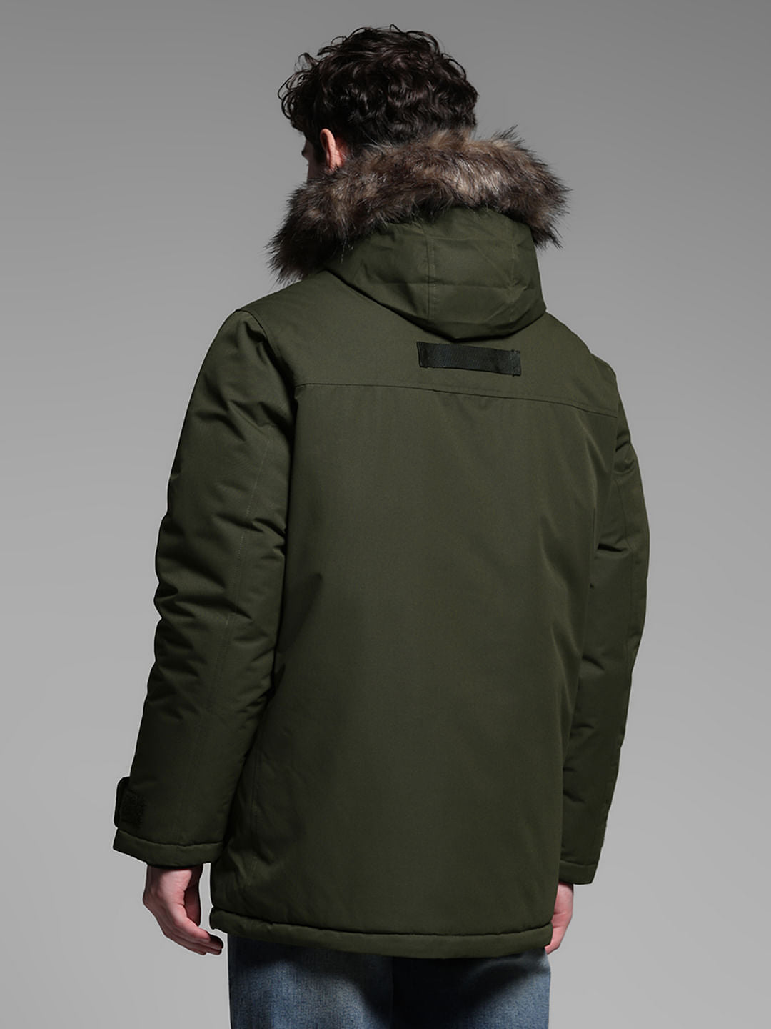 GREEN FUR HOODED PARKA JACKET