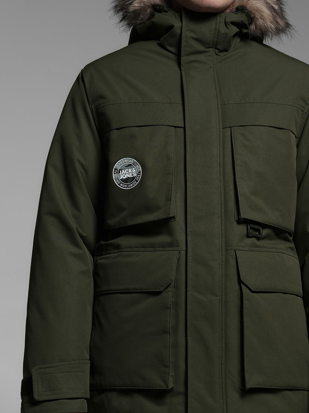 GREEN FUR HOODED PARKA JACKET