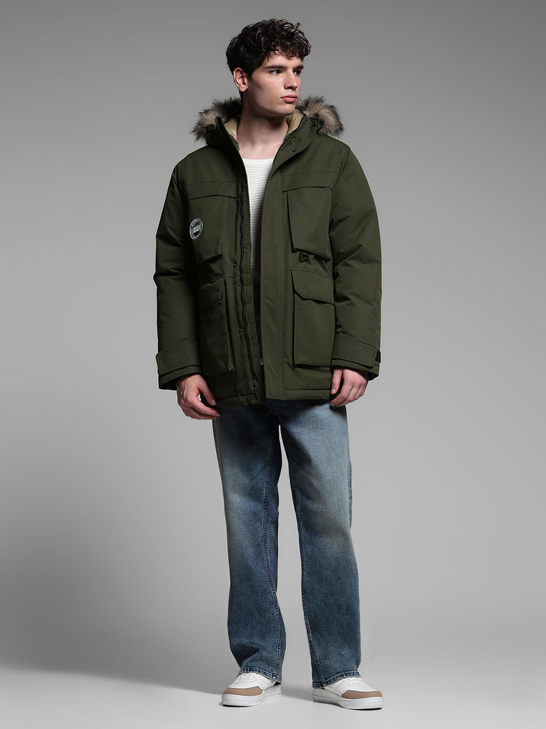 GREEN FUR HOODED PARKA JACKET