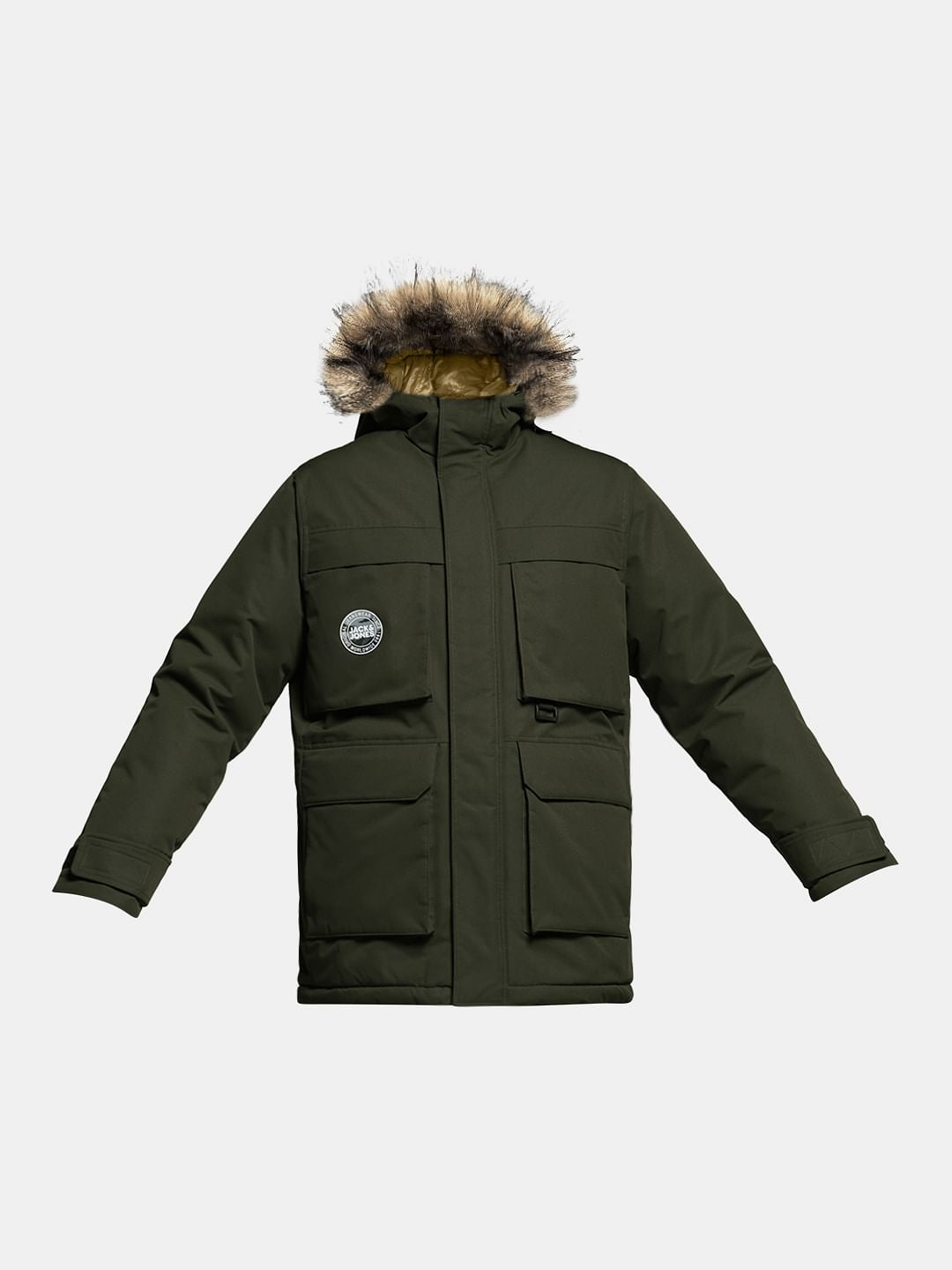 GREEN FUR HOODED PARKA JACKET