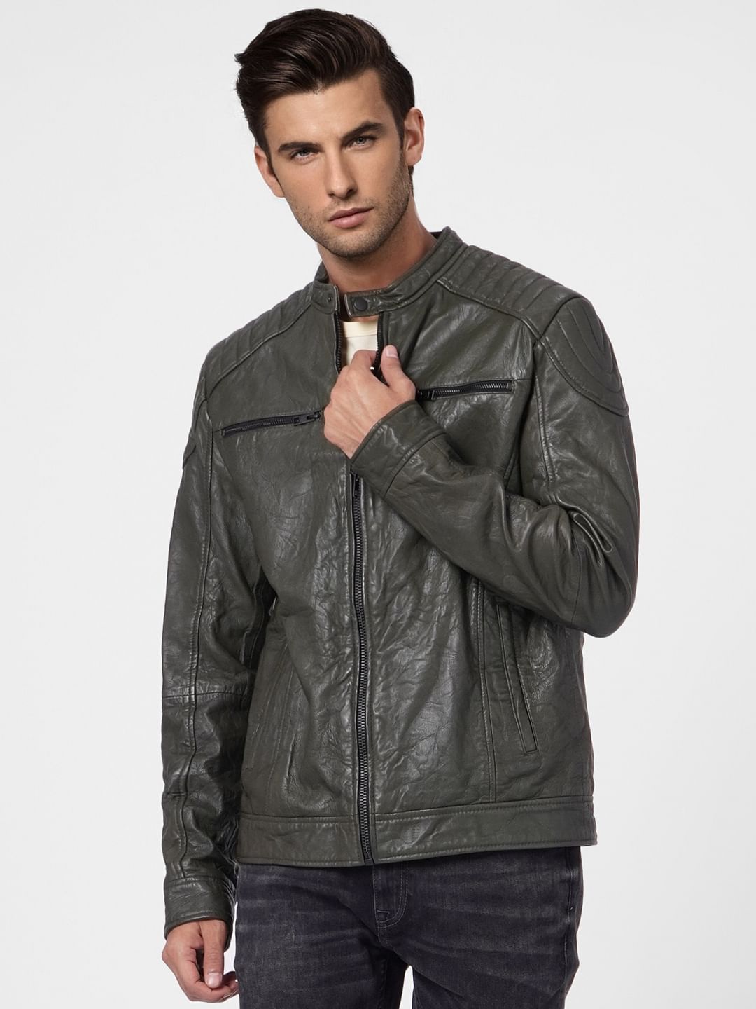 Olive Green Leather Jacket