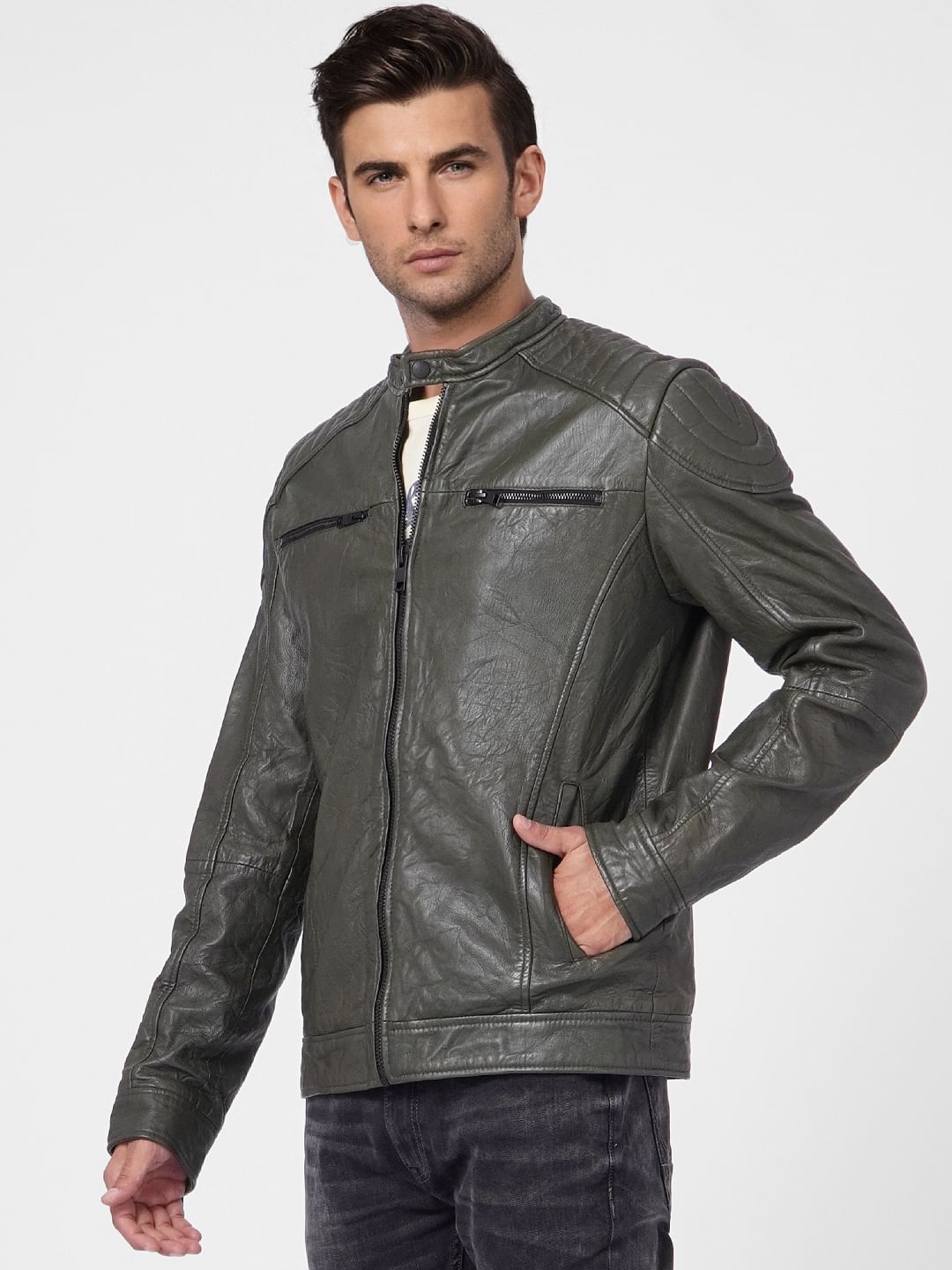 Olive Green Leather Jacket