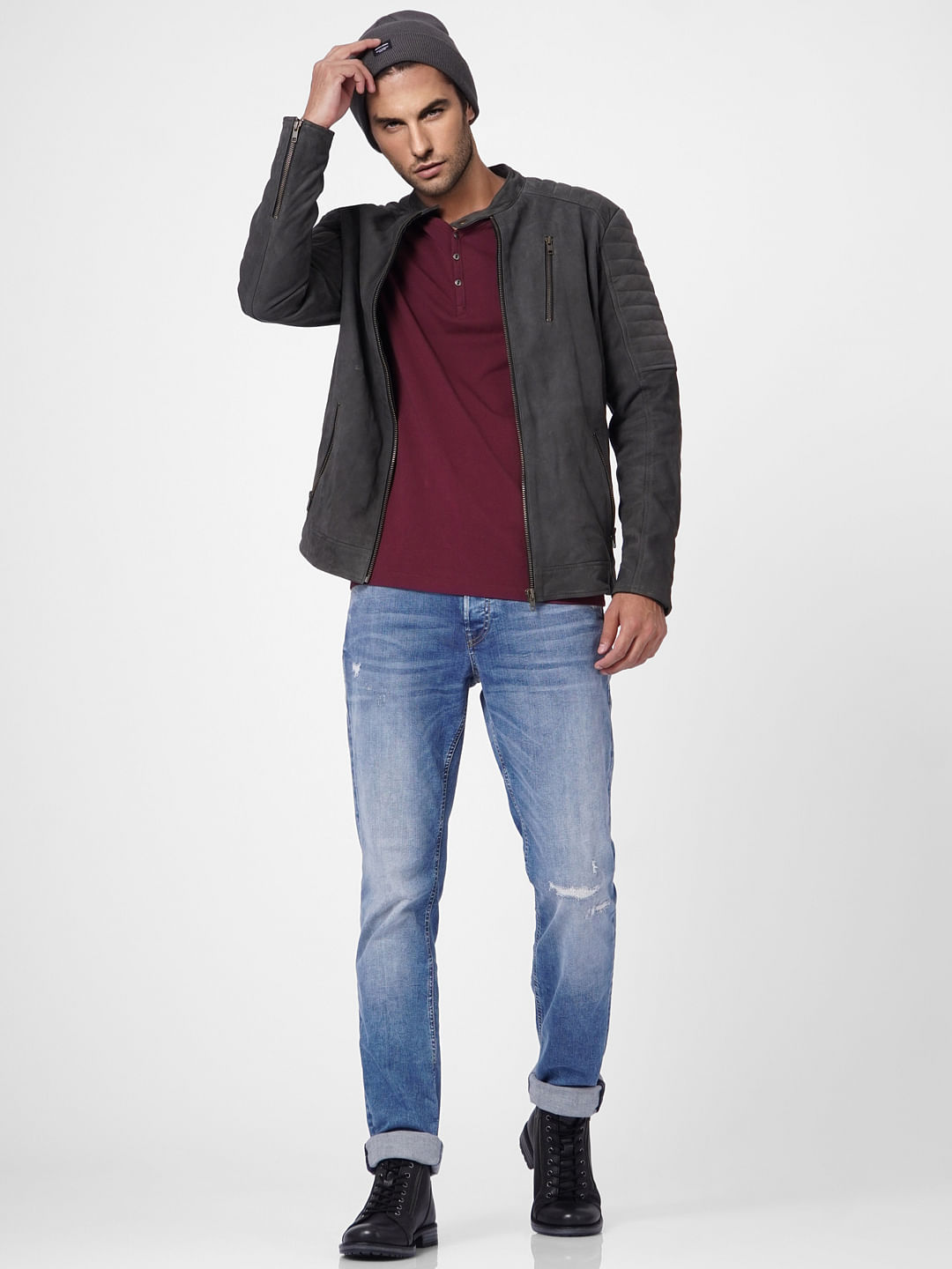 Grey Suede Leather Jacket