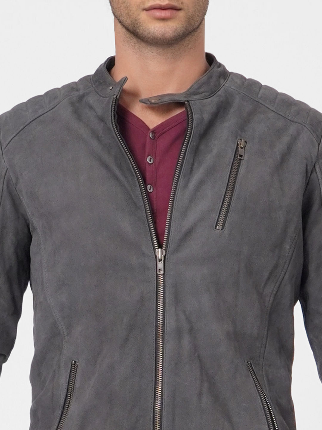 Grey Suede Leather Jacket