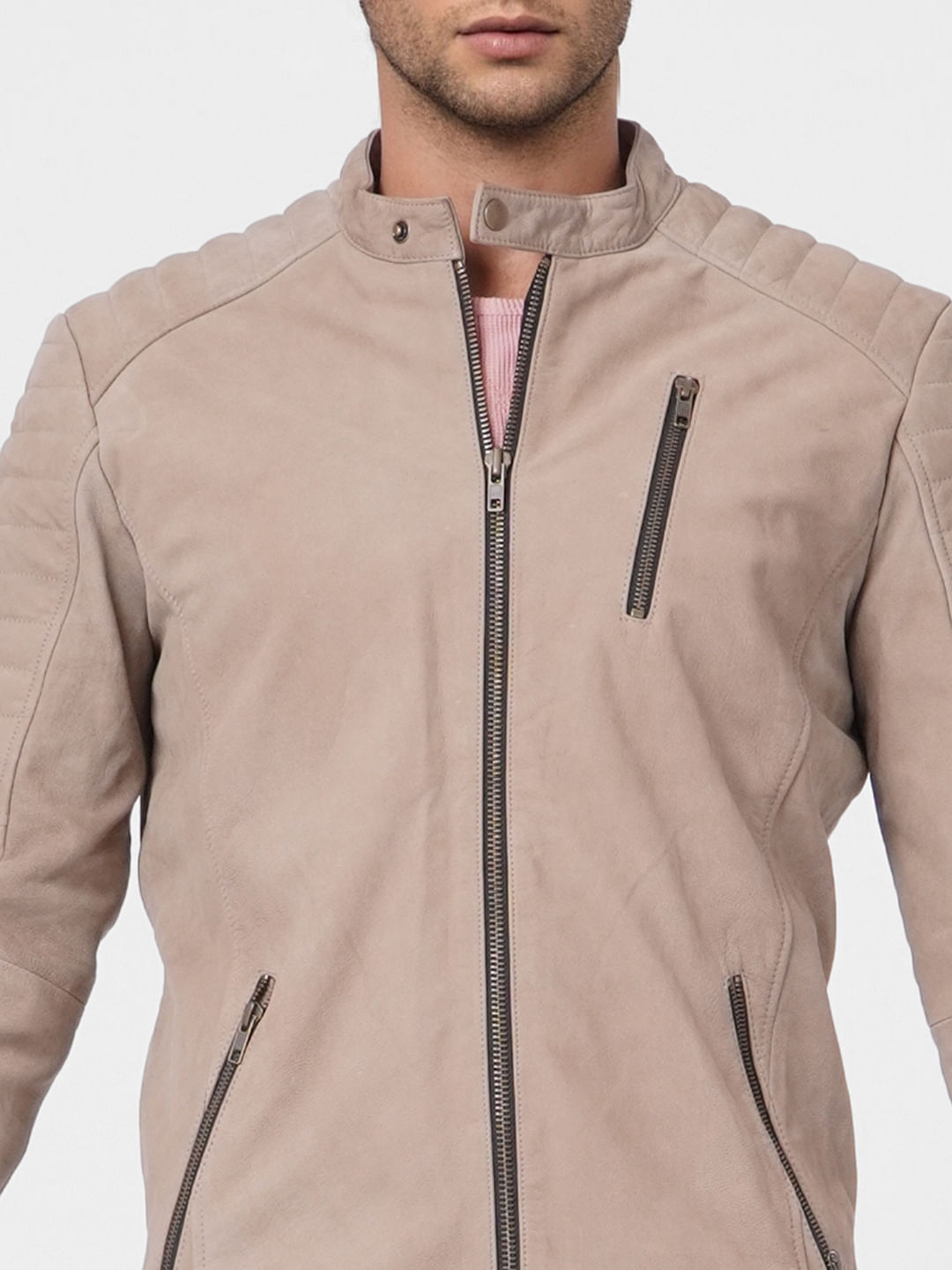 Beige Suede Leather Jacket