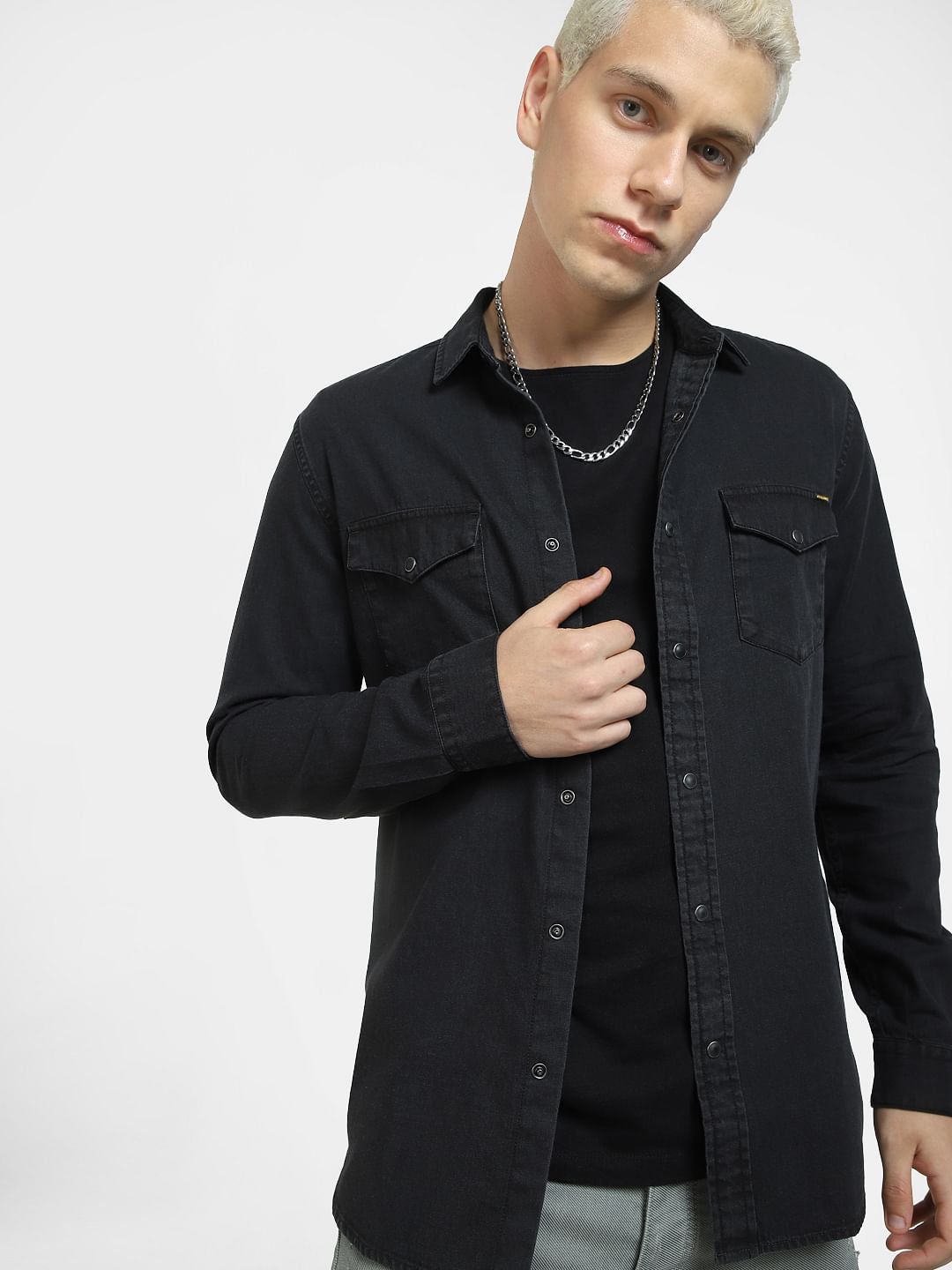 Black Denim Full Sleeves Shirt