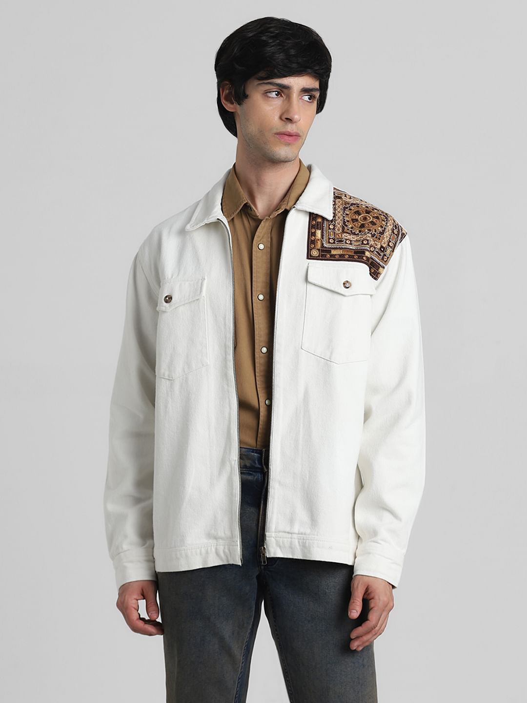 JACK&JONES X KUTCH WHITE EMBROIDERED DENIM Oversized SHACKET