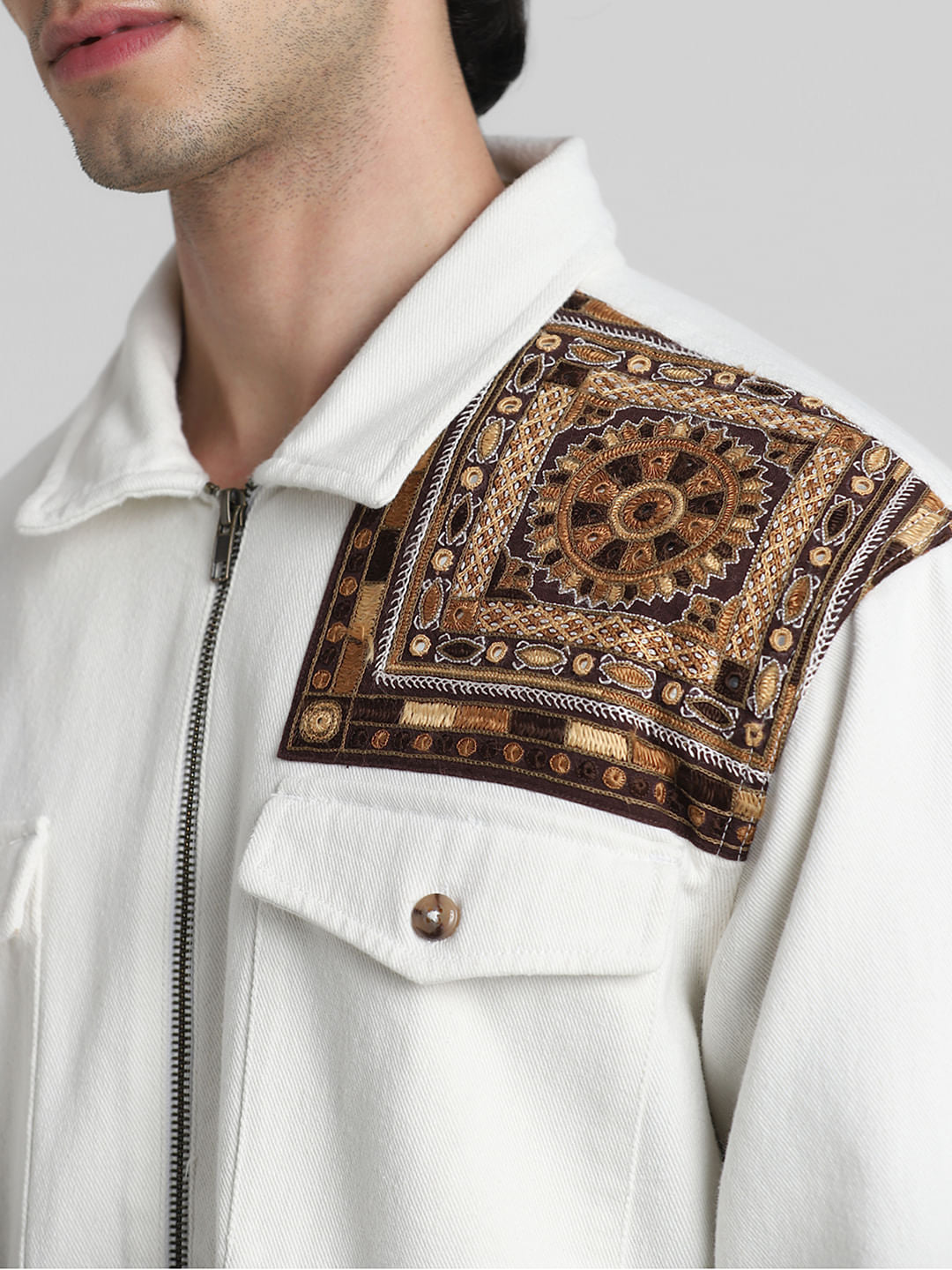JACK&JONES X KUTCH WHITE EMBROIDERED DENIM Oversized SHACKET