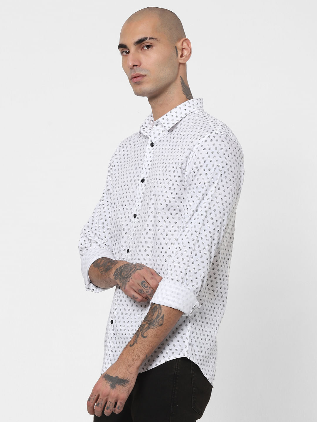 White Skull Print Full Sleeves Shirt
