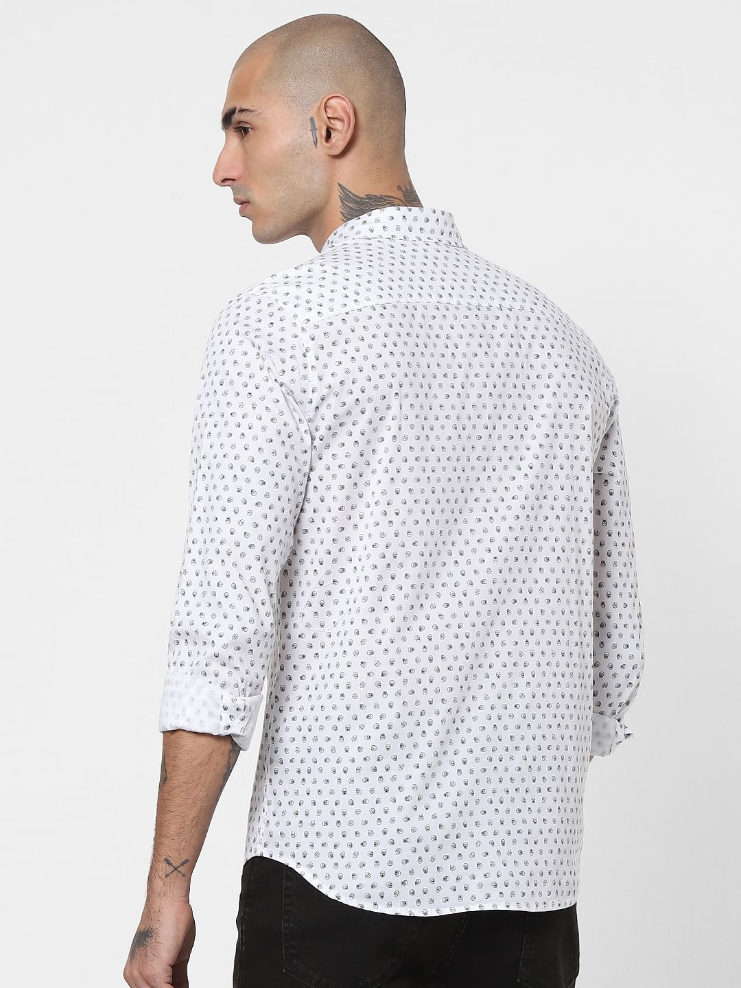 White Skull Print Full Sleeves Shirt