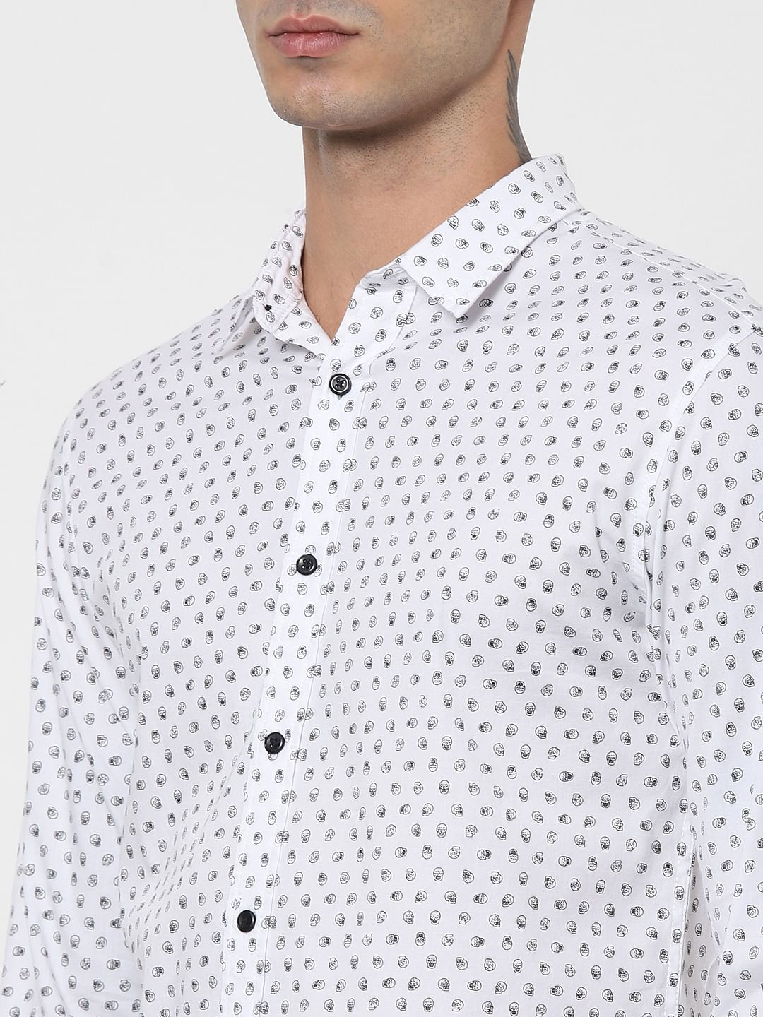 White Skull Print Full Sleeves Shirt