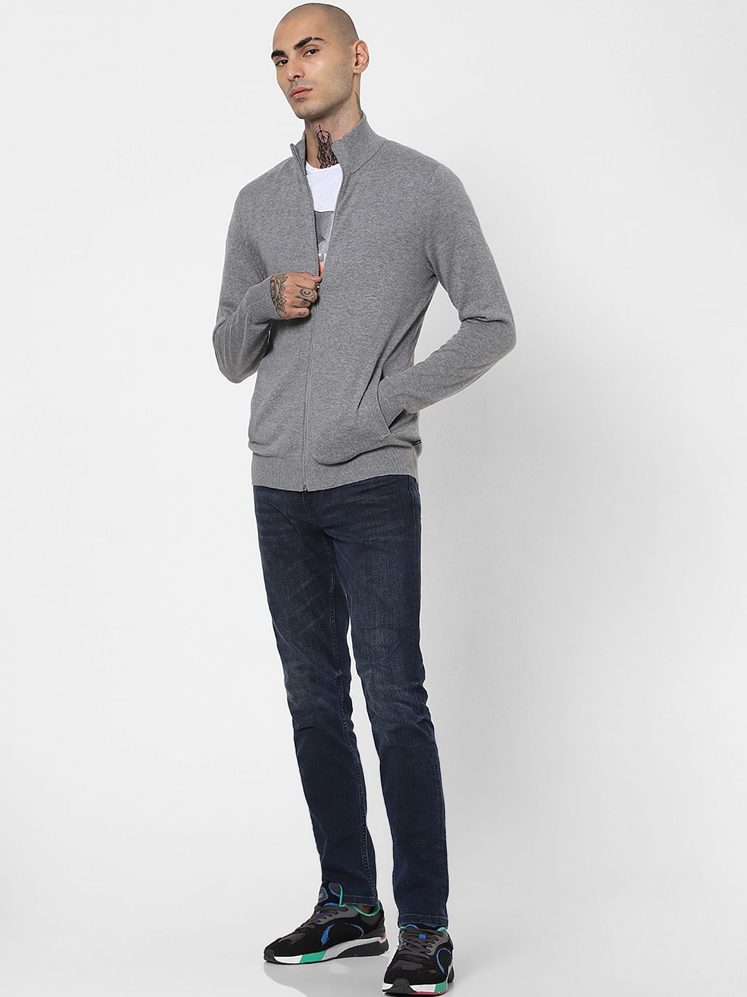 Grey Turtleneck Cardigan