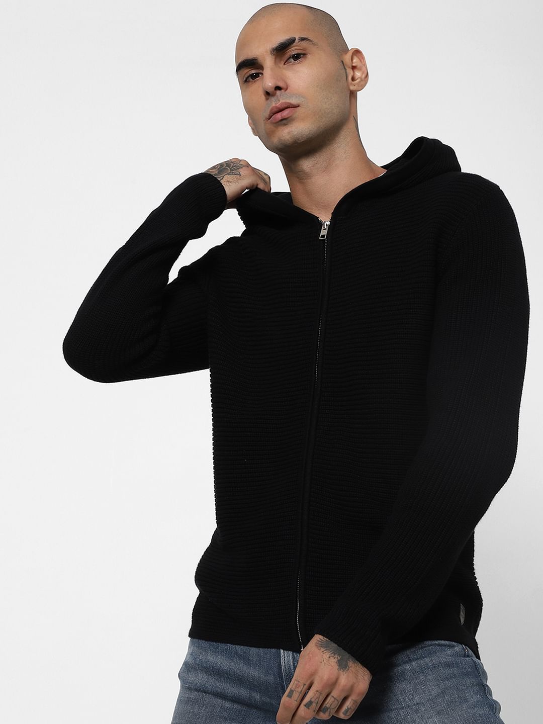 Black Hooded Cardigan