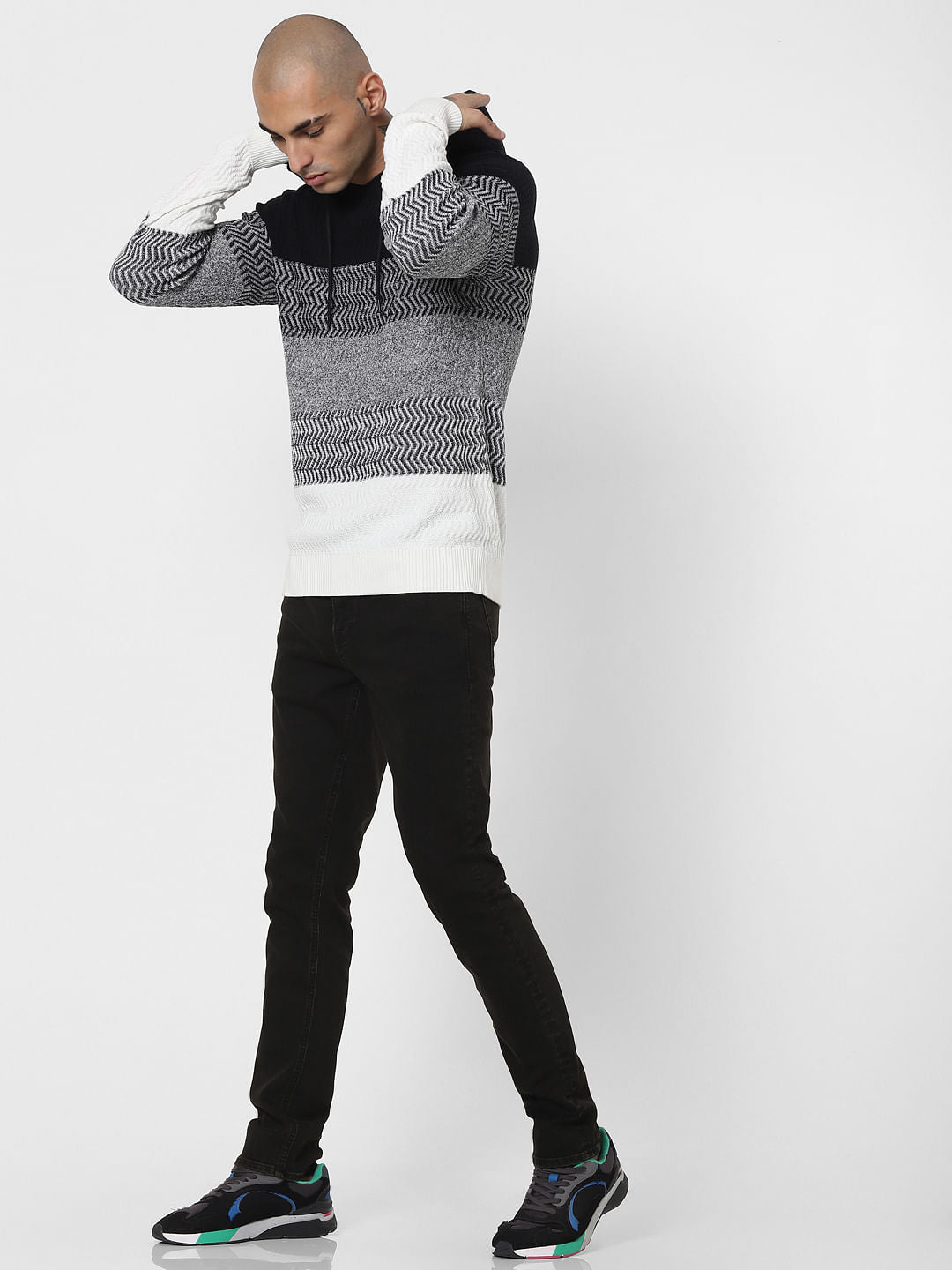 Black & White Hooded Pullover