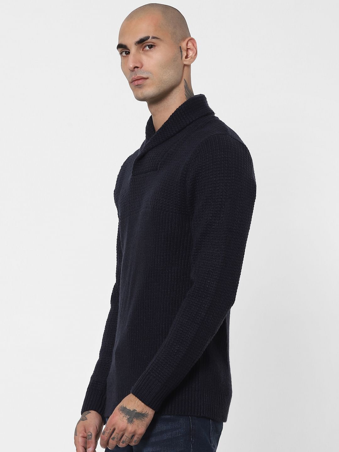 Blue Shawl Neck Pullover