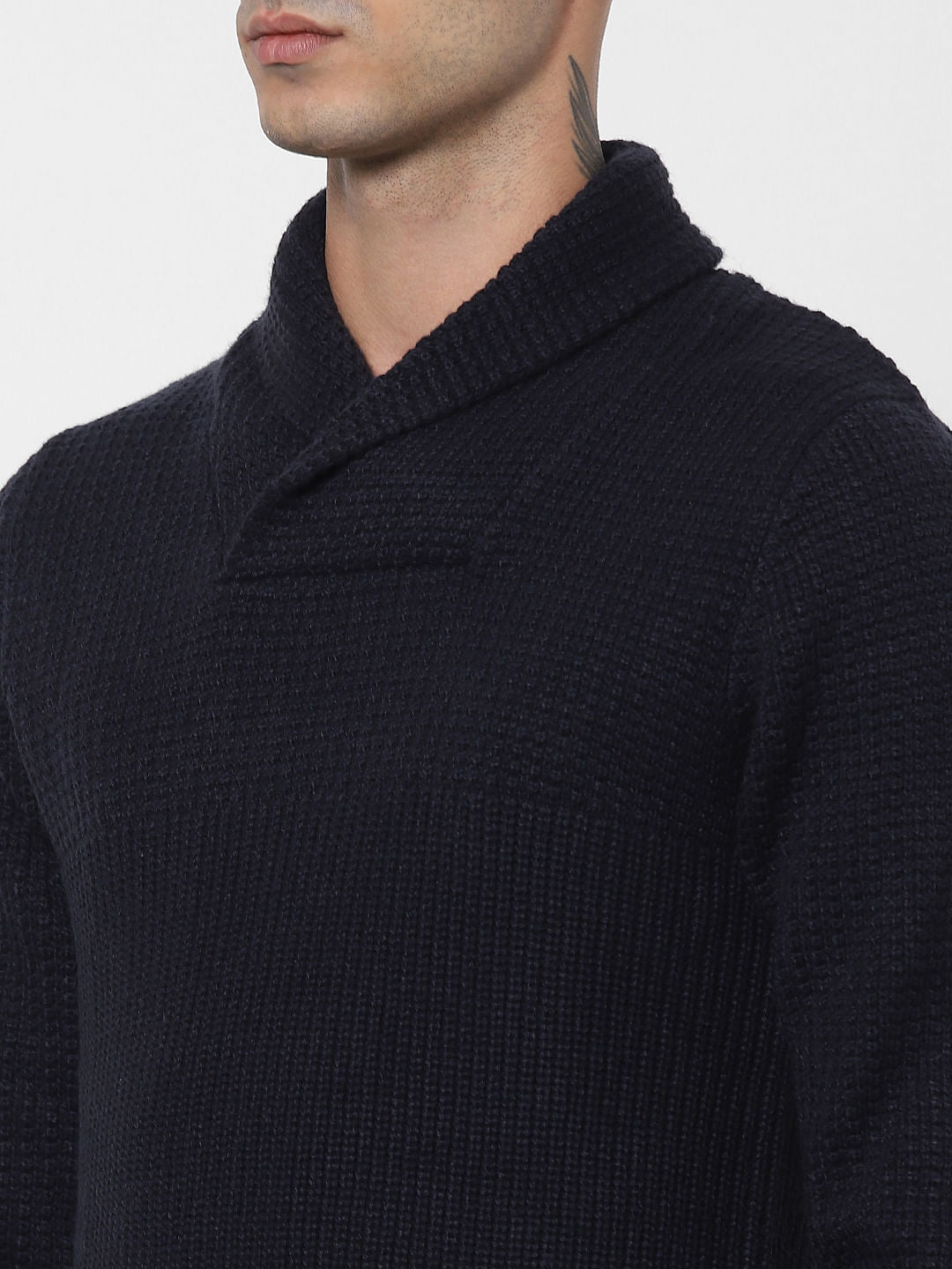 Blue Shawl Neck Pullover