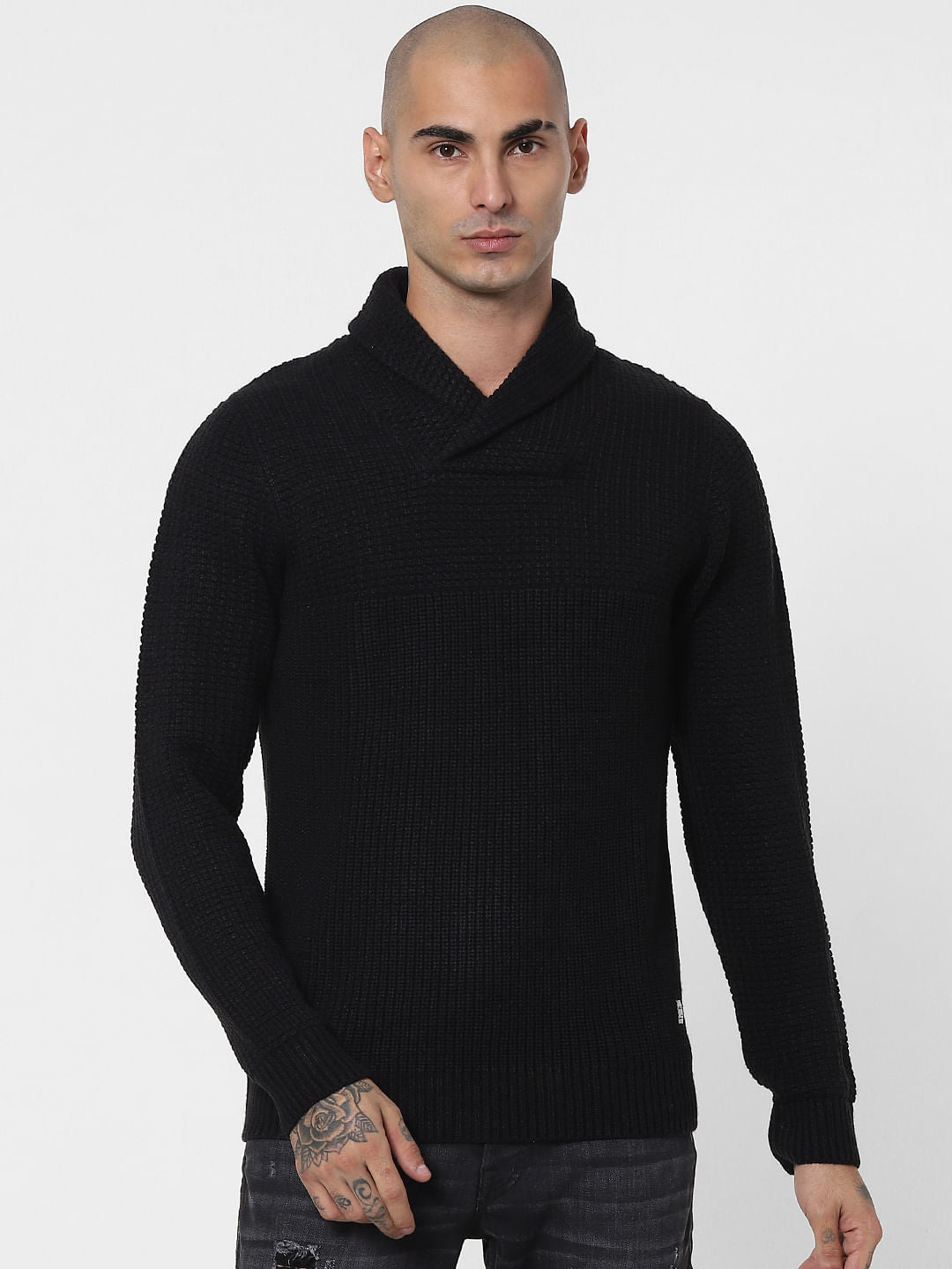 Black Shawl Neck Pullover