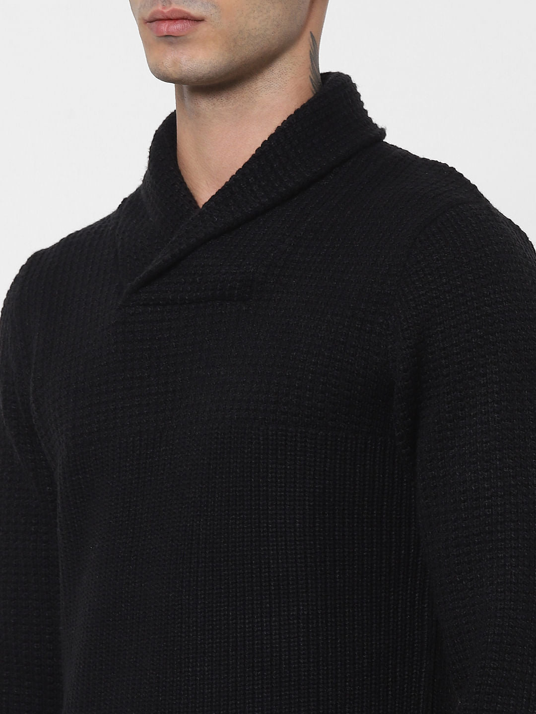 Black Shawl Neck Pullover