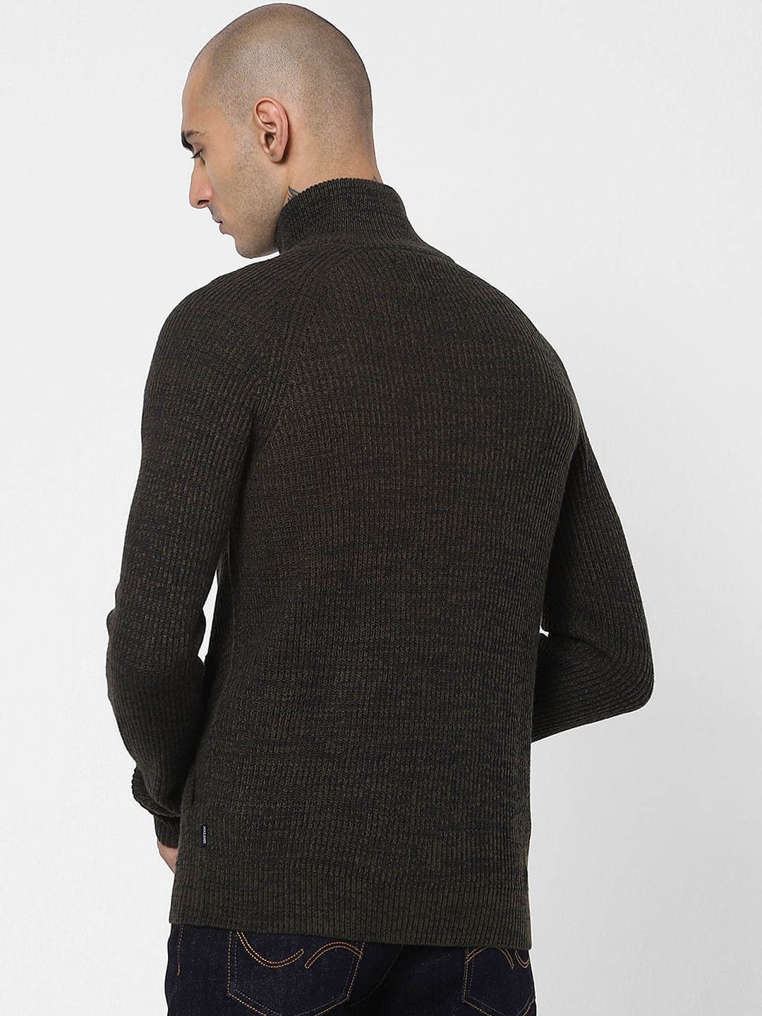 Dark Green Turtleneck Zip Up Cardigan