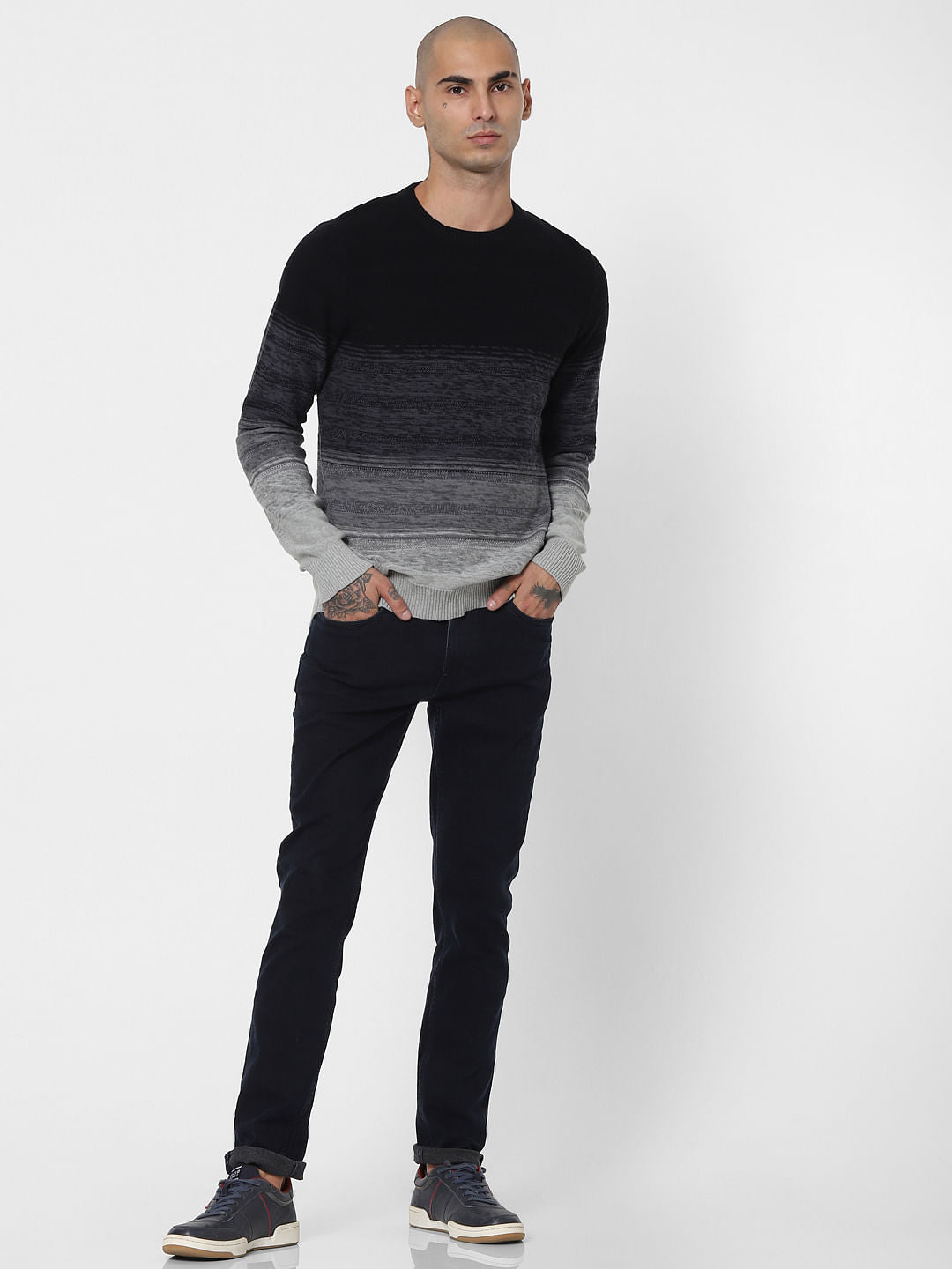 Black Ombre Striped Pullover