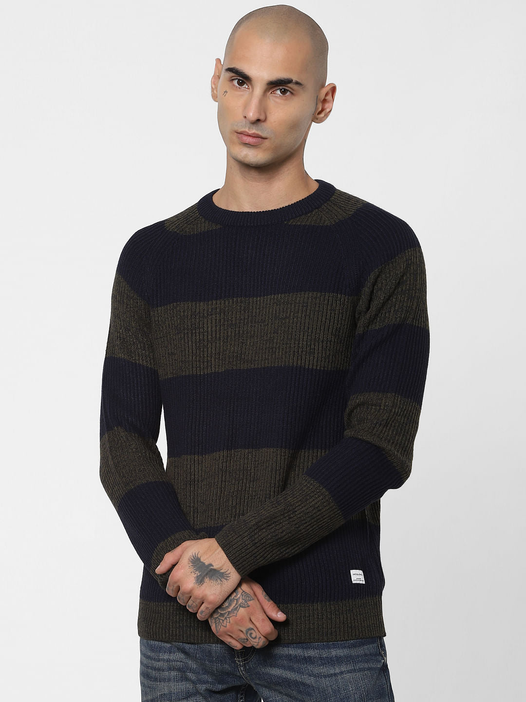 Green Striped Knit Pullover