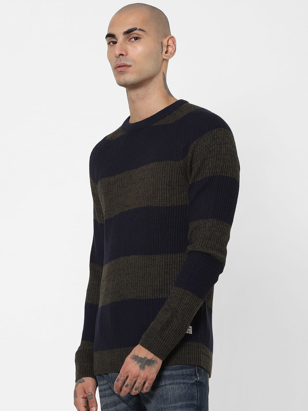 Green Striped Knit Pullover