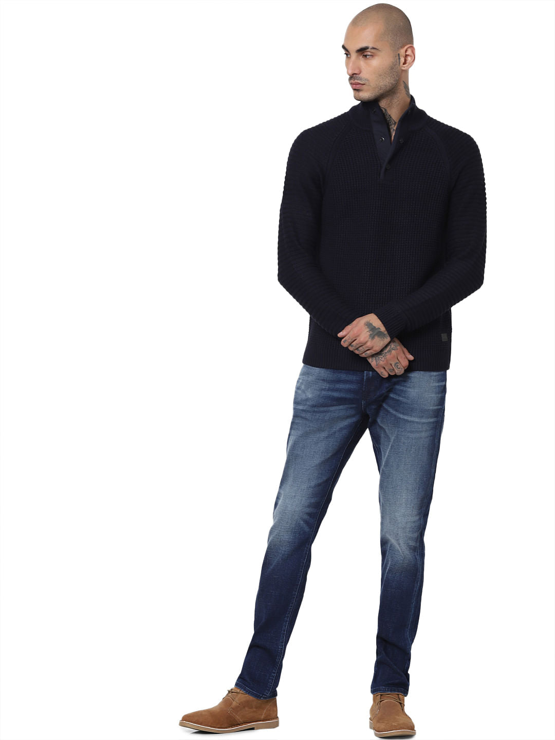 Blue Textured Knit Pullover