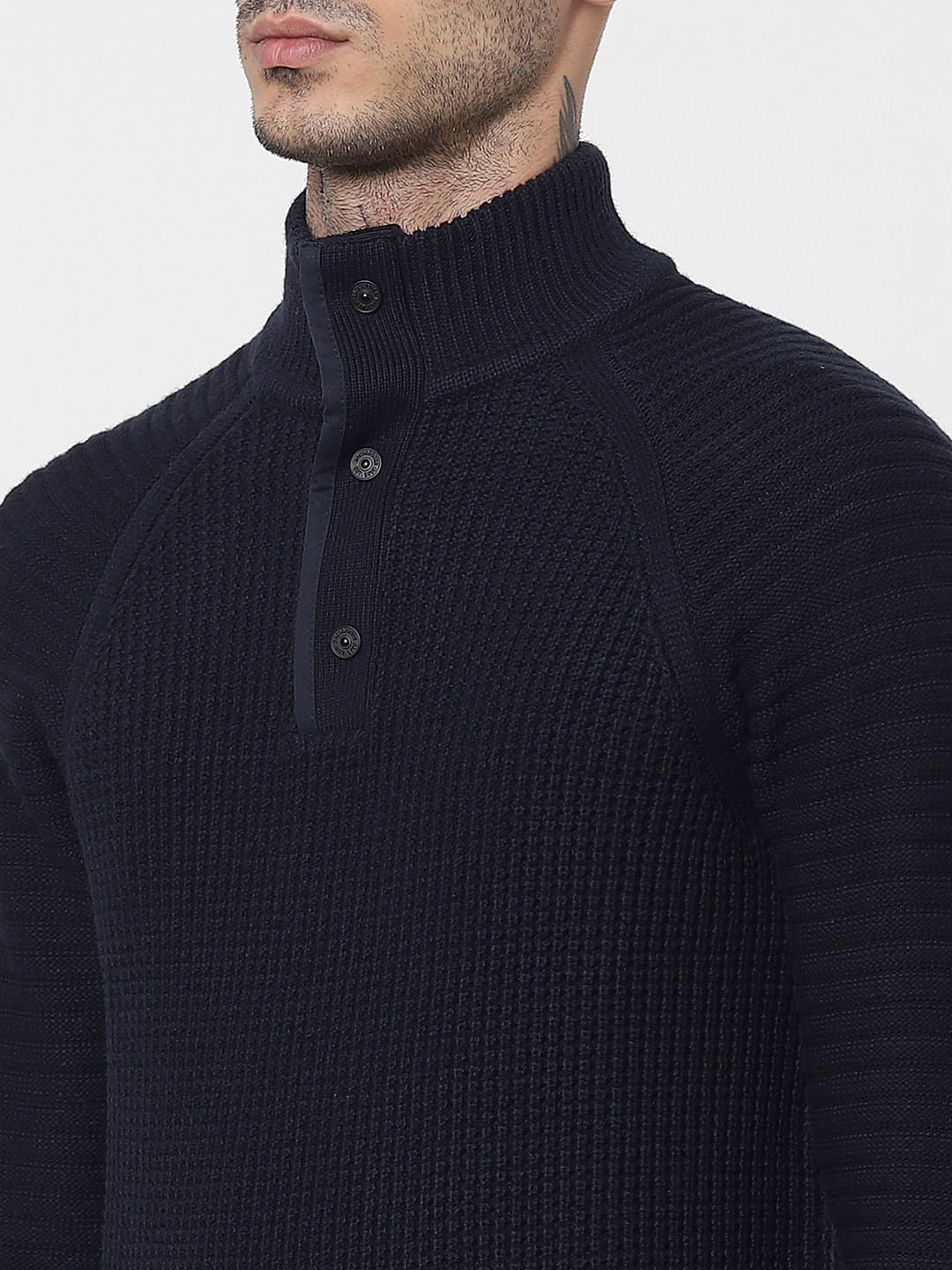 Blue Textured Knit Pullover