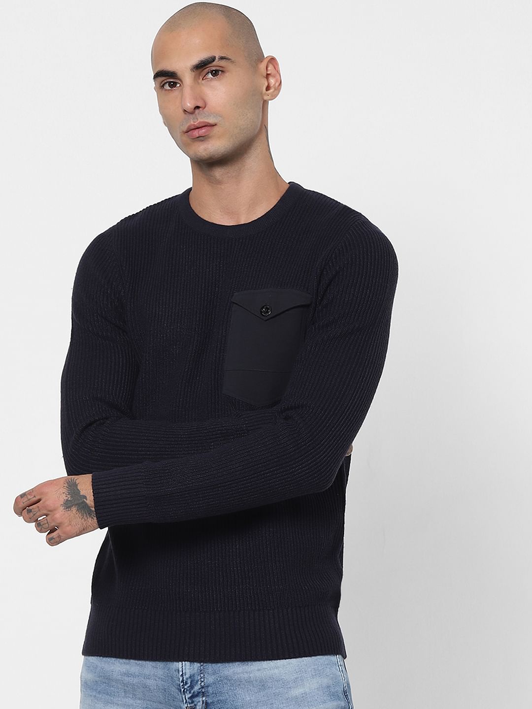 Dark Blue Patch Pocket Pullover