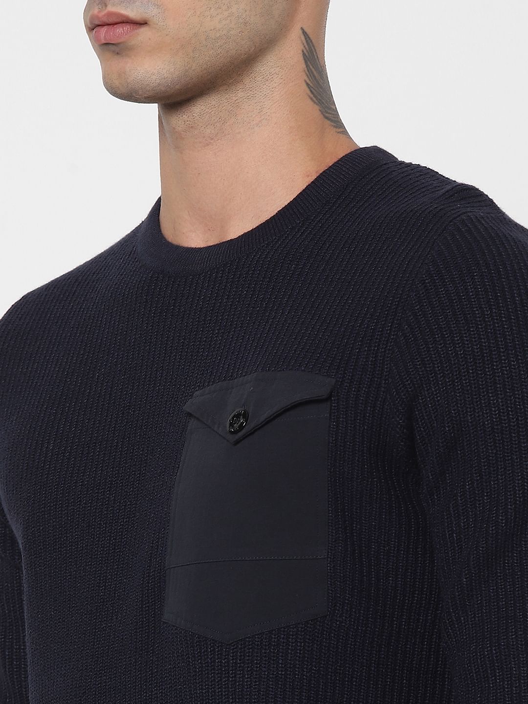 Dark Blue Patch Pocket Pullover