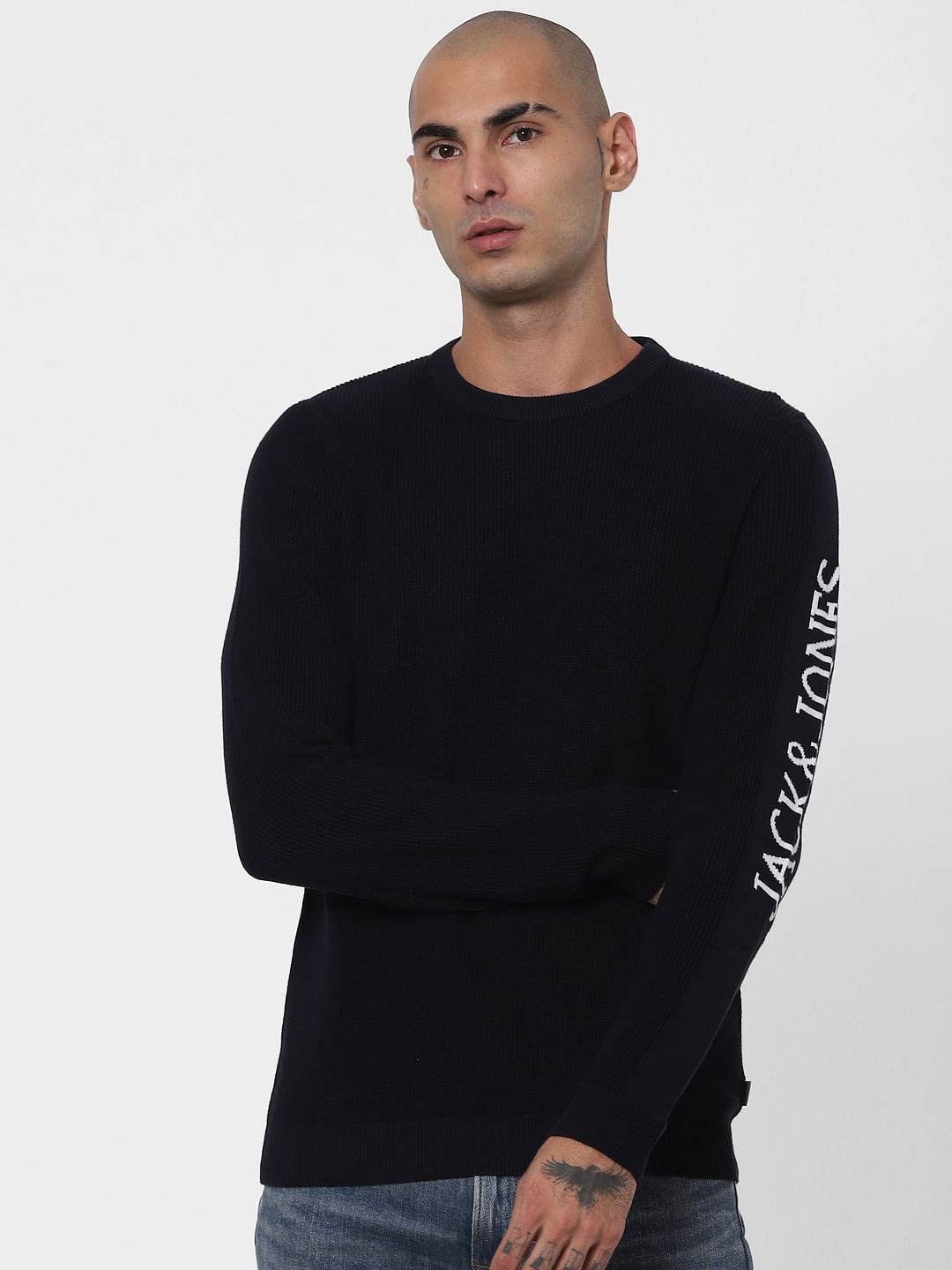 Blue Logo Printed Sleeves Pullover