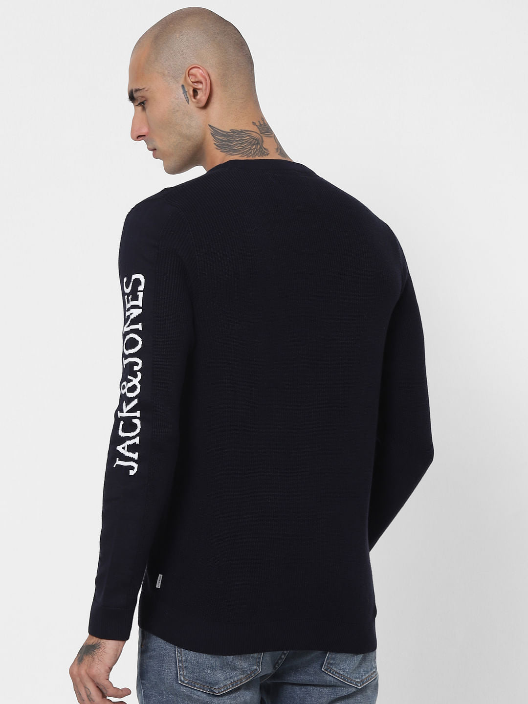 Blue Logo Printed Sleeves Pullover