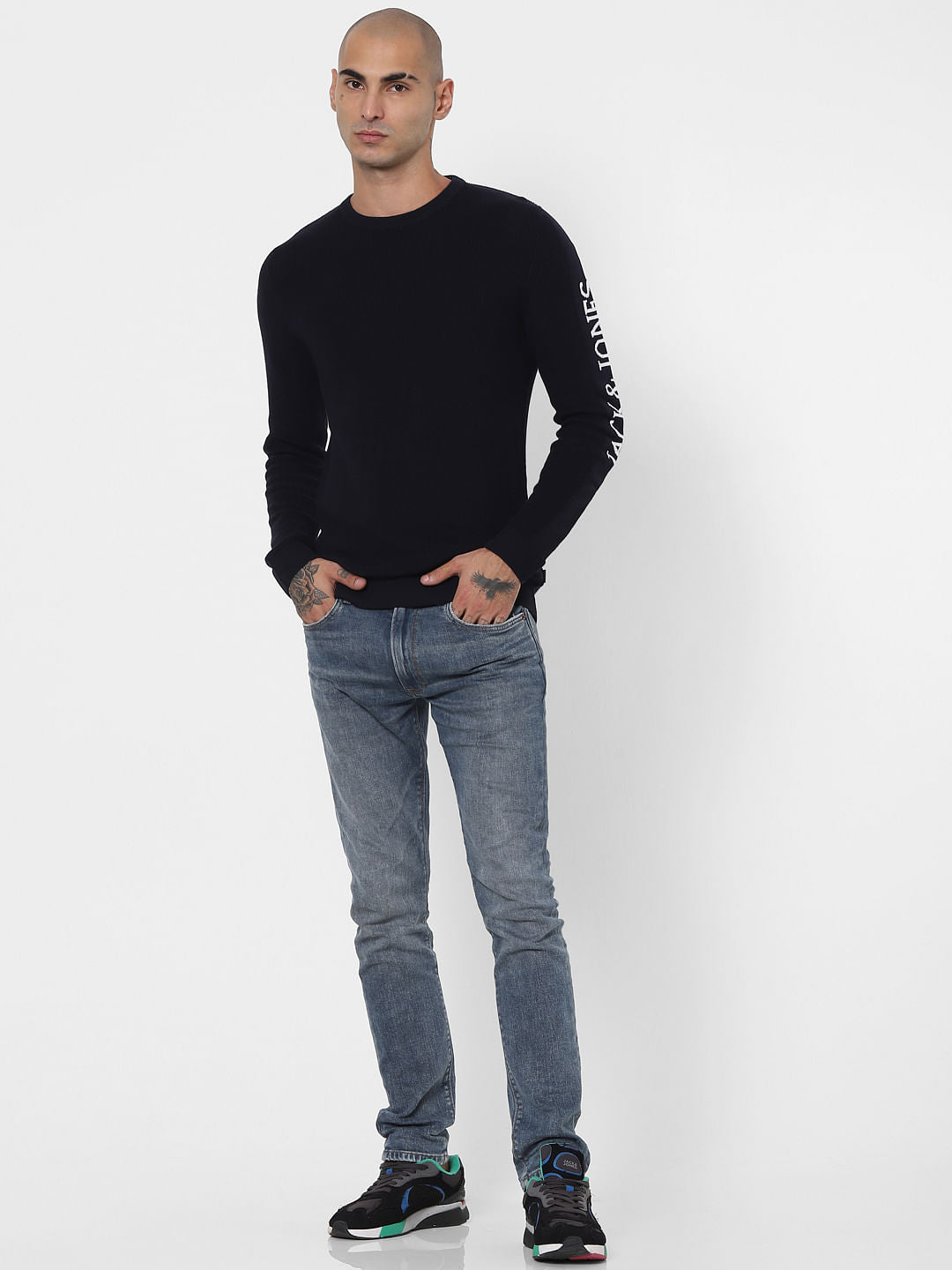 Blue Logo Printed Sleeves Pullover