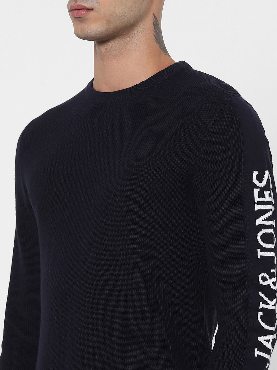 Blue Logo Printed Sleeves Pullover