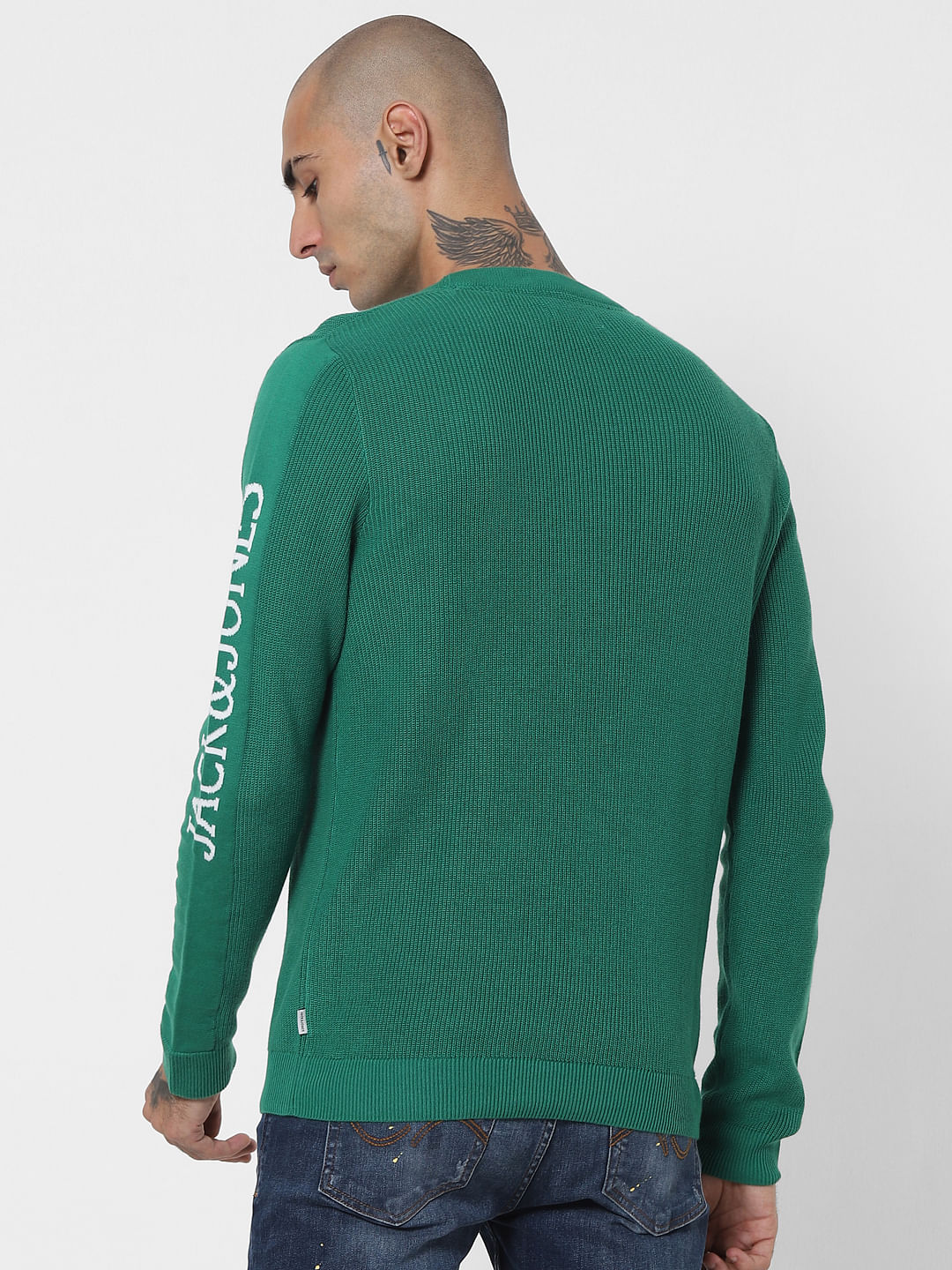 Green Logo Printed Sleeves Pullover