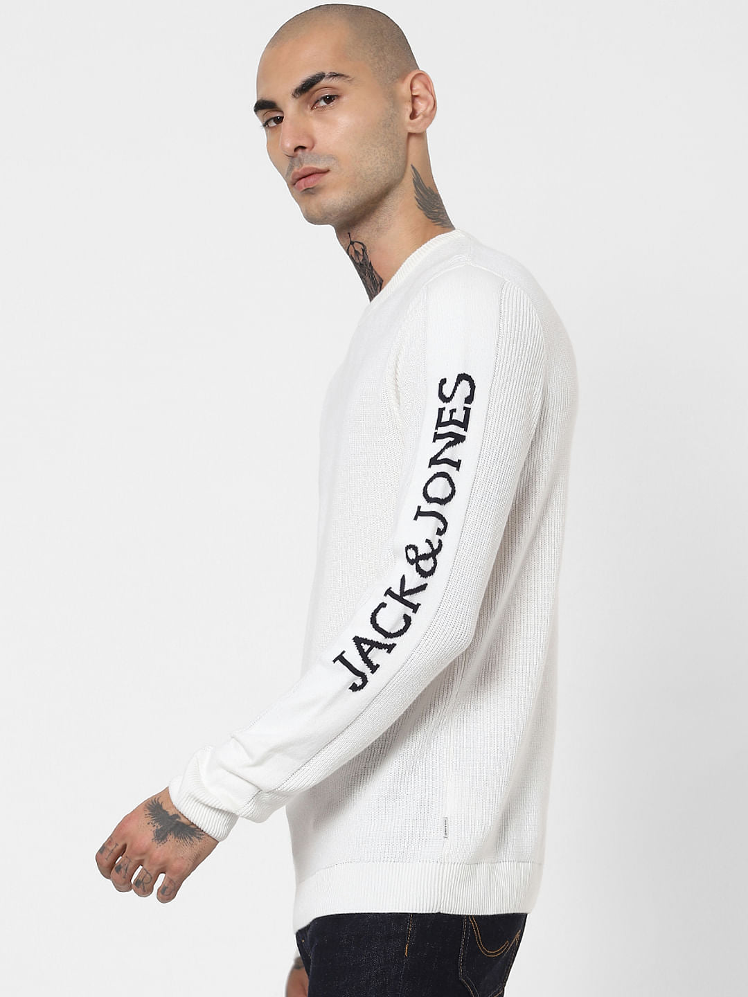 White Logo Print Sleeves Pullover