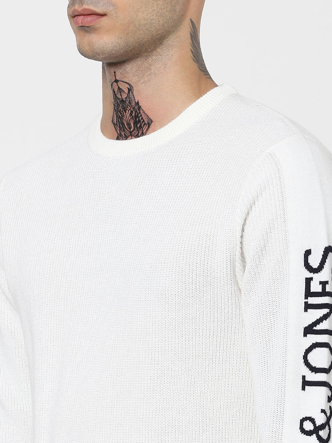White Logo Print Sleeves Pullover