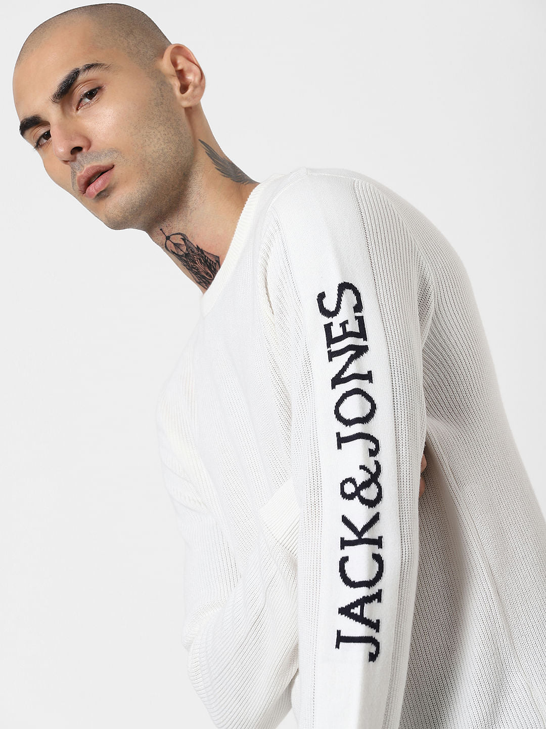 White Logo Print Sleeves Pullover
