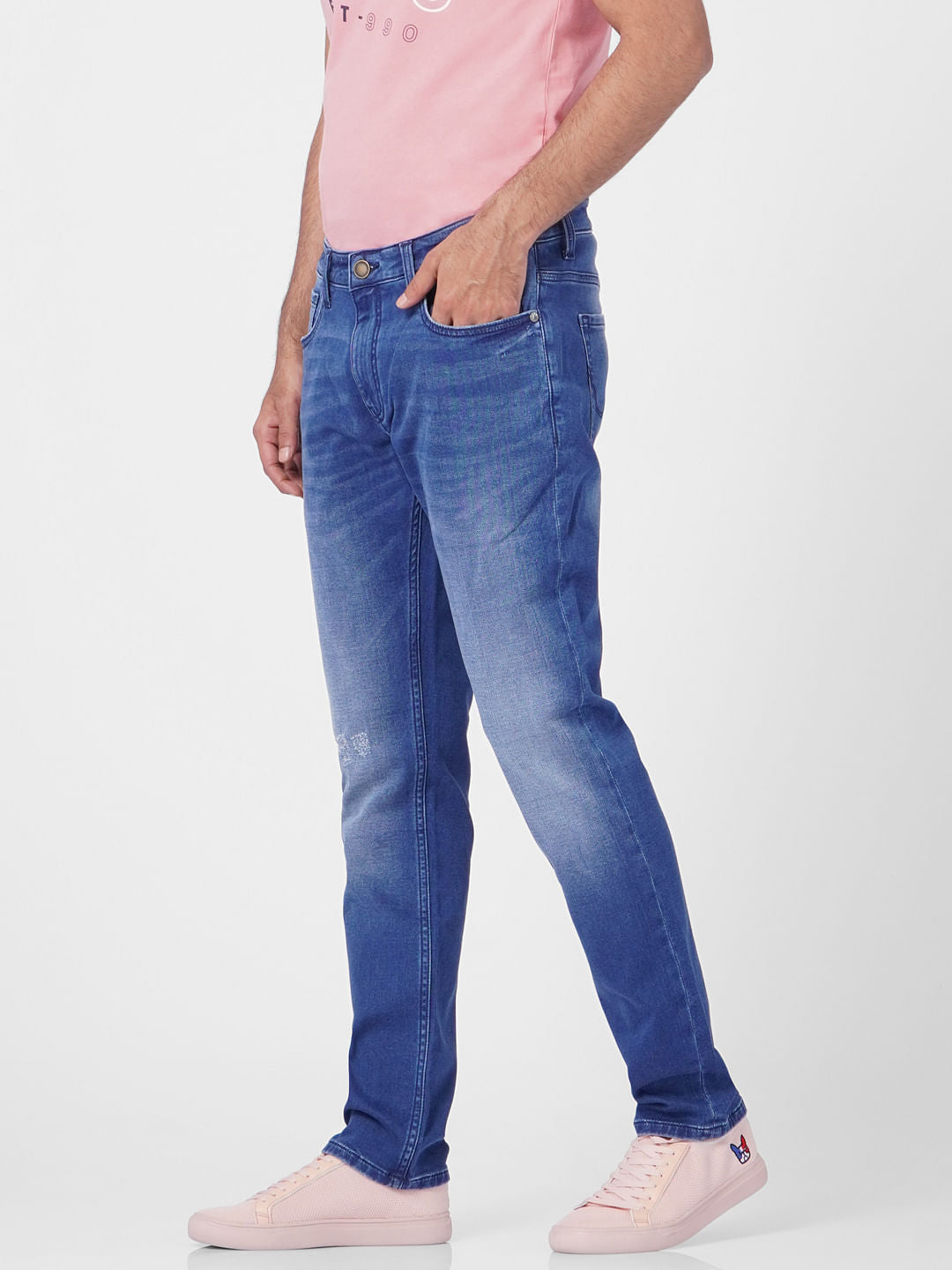 Blue Low Rise Distressed Ben Skinny Jeans