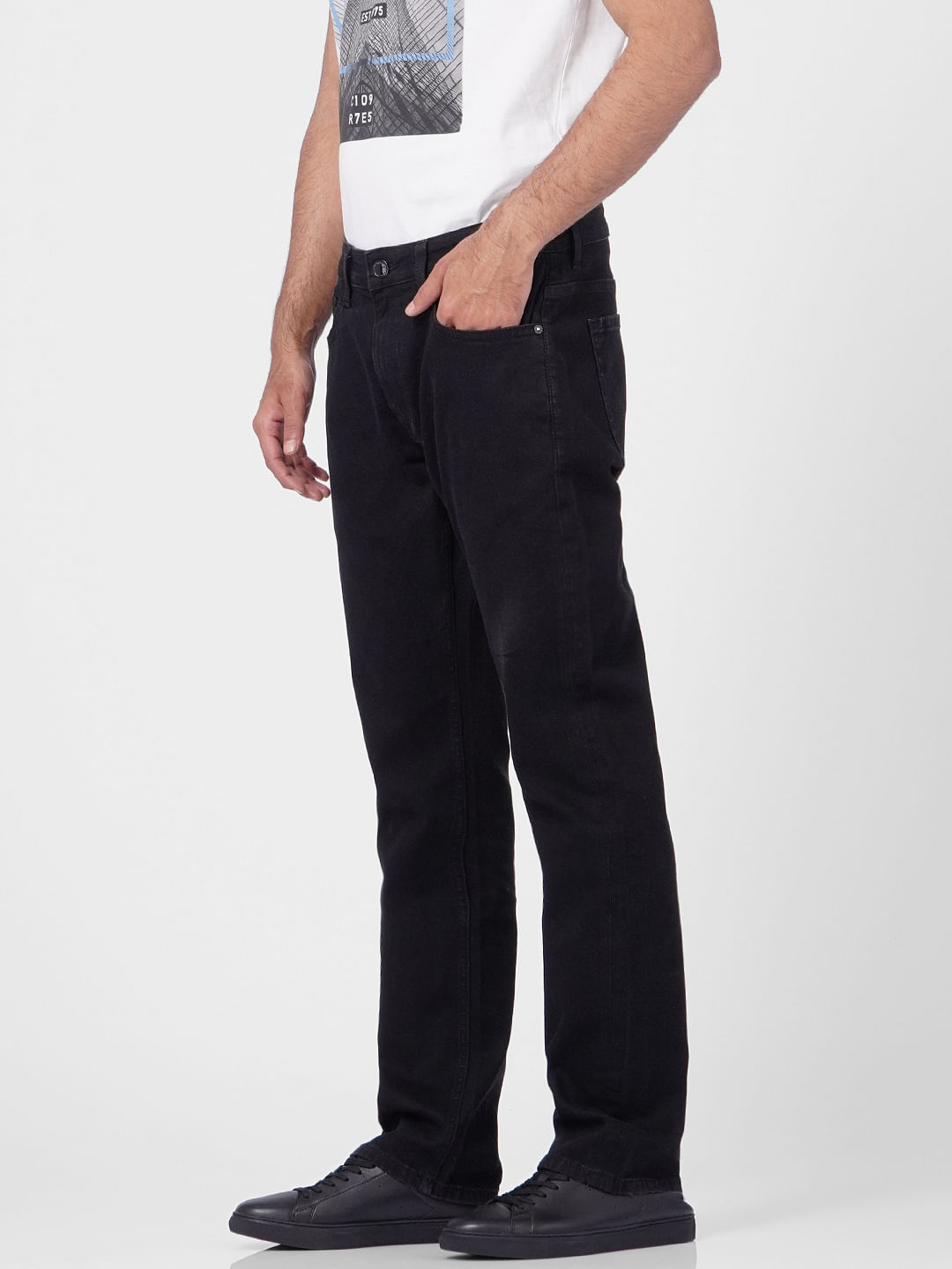 Black Mid Rise Clark Regular Fit Jeans