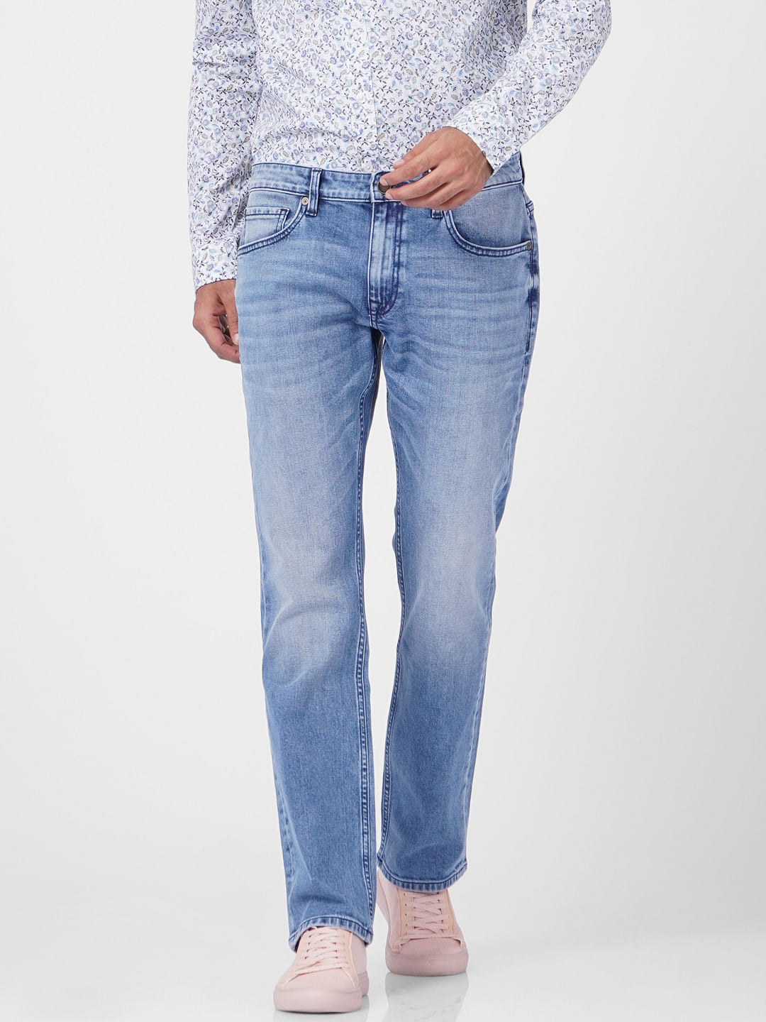 Light Blue Mid Rise Clark Regular Fit Jeans