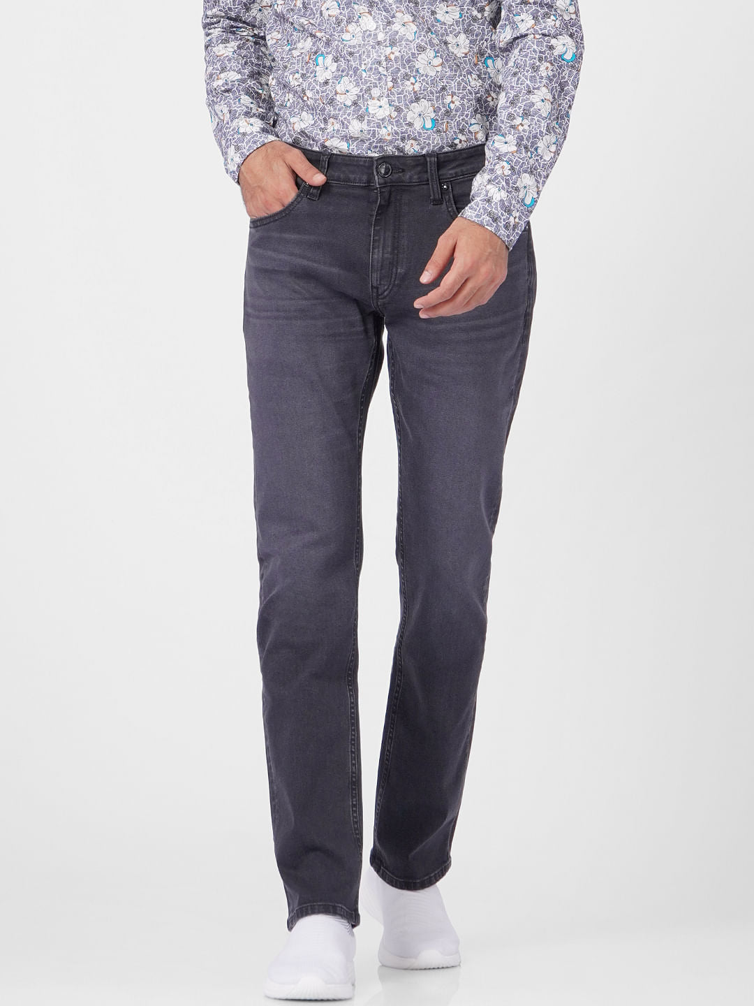 Black Mid Rise Washed Clark Regular Fit Jeans