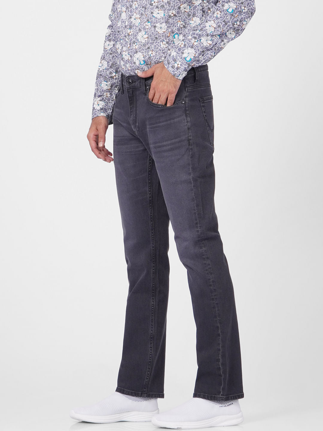 Black Mid Rise Washed Clark Regular Fit Jeans